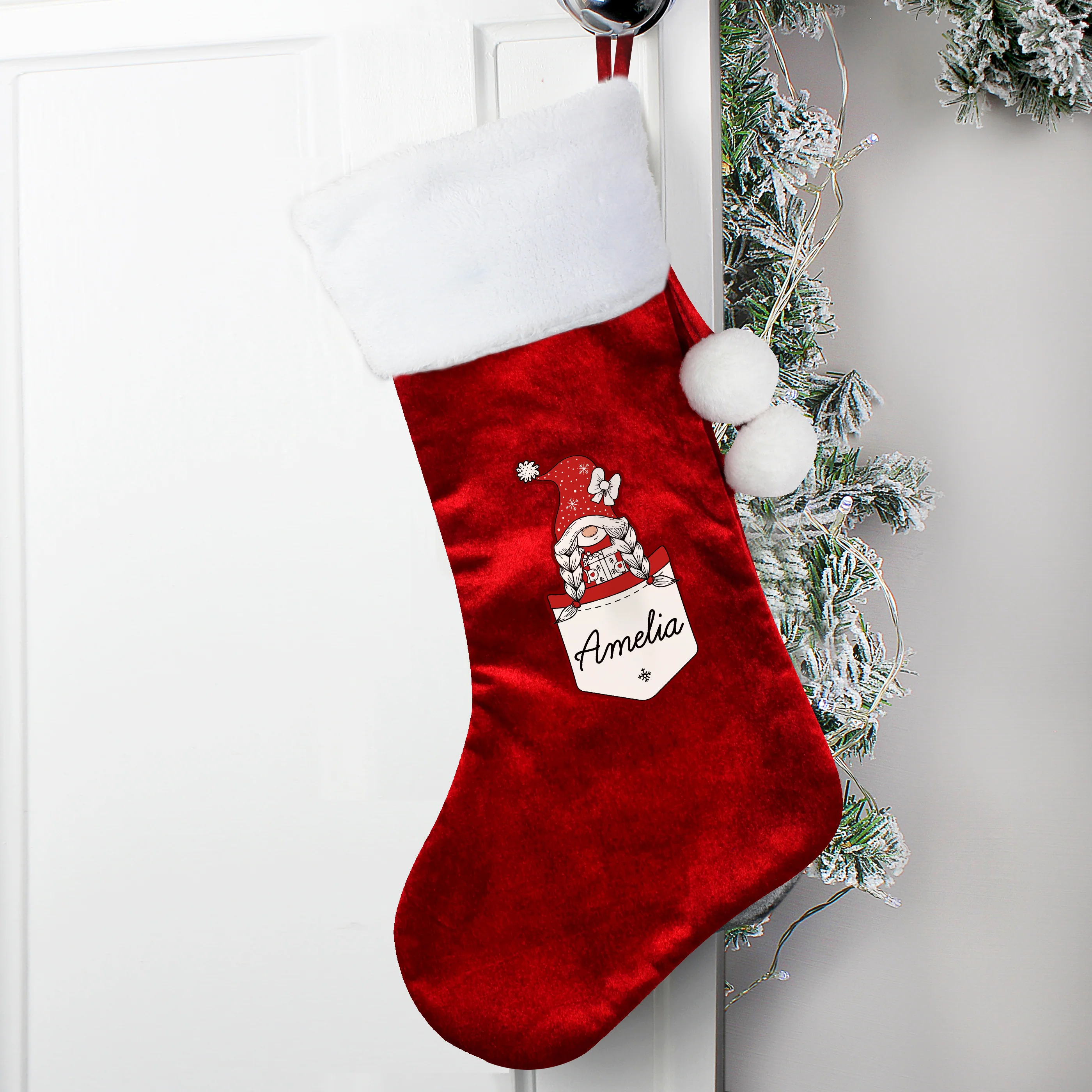 Personalised Gonk Family Red Christmas Stocking- Girl - Image 3