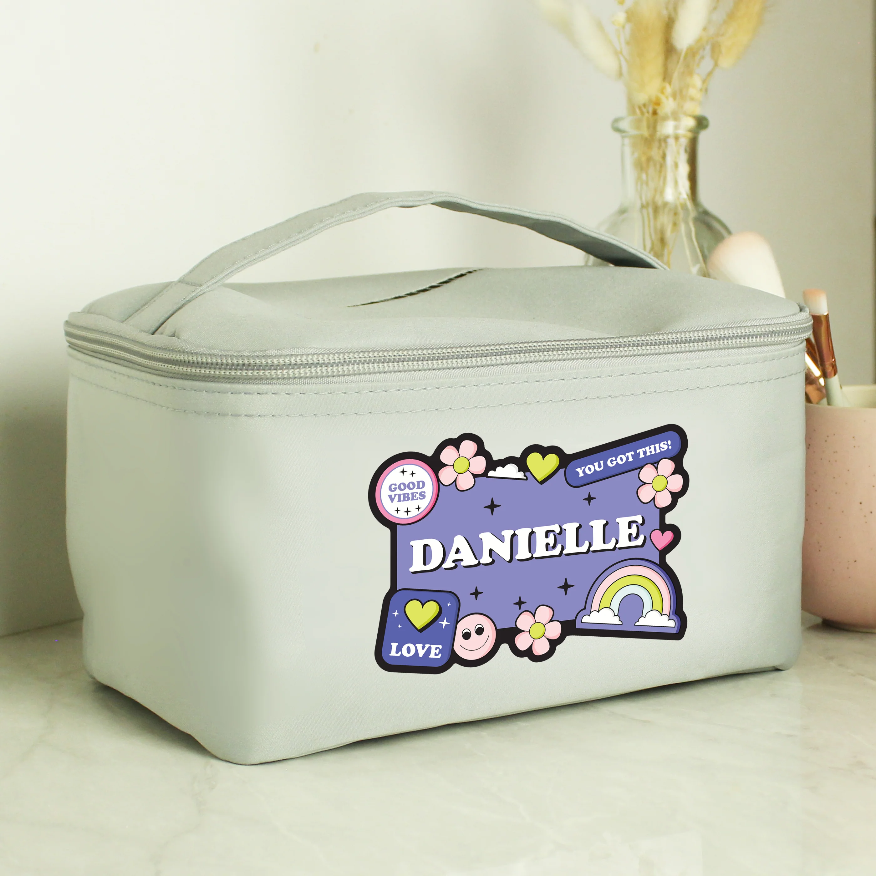 Personalised Good Vibes Grey Toiletry Bag - Image 2