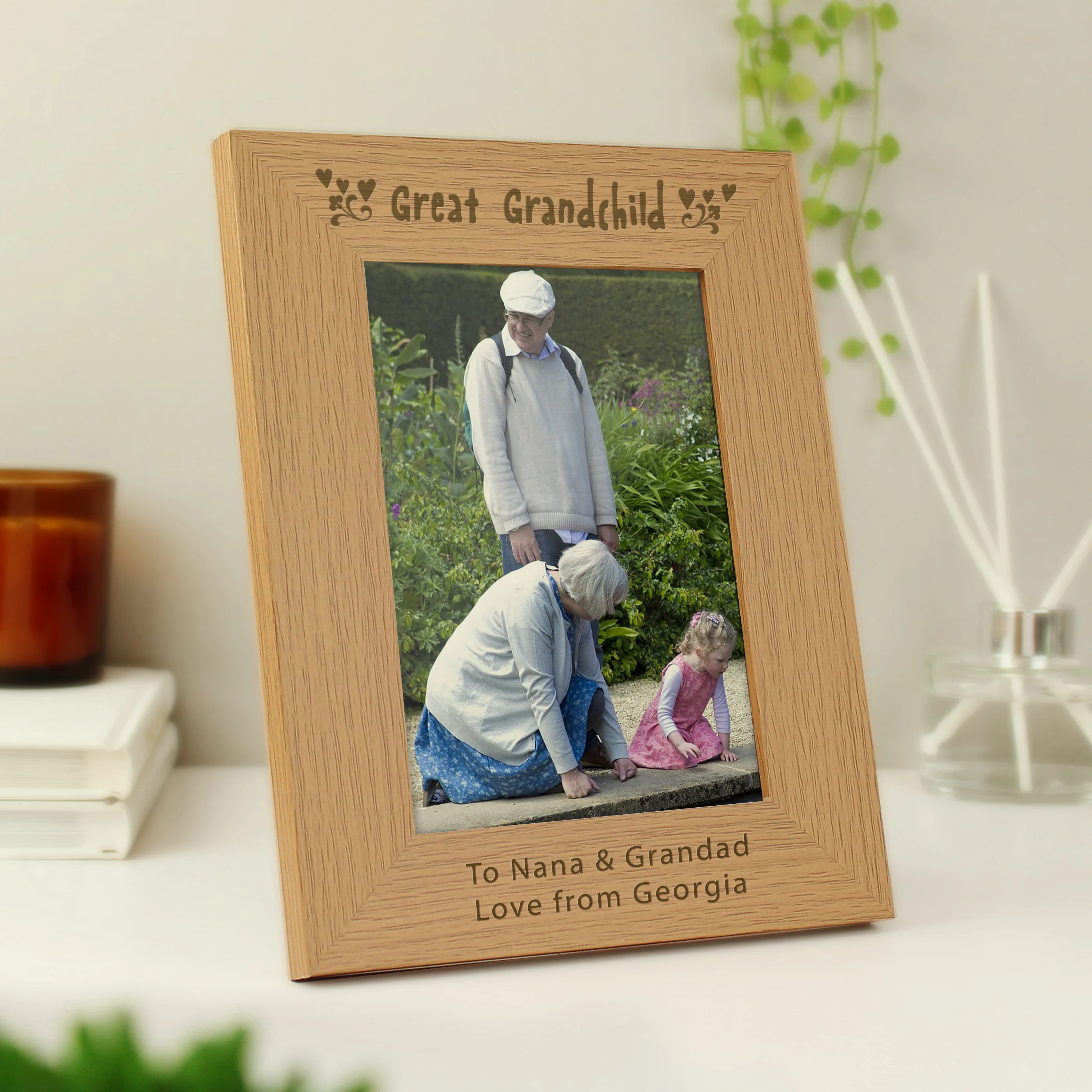 Personalised Great Grandchild 5x7 Oak Finish Photo Frame - Image 3
