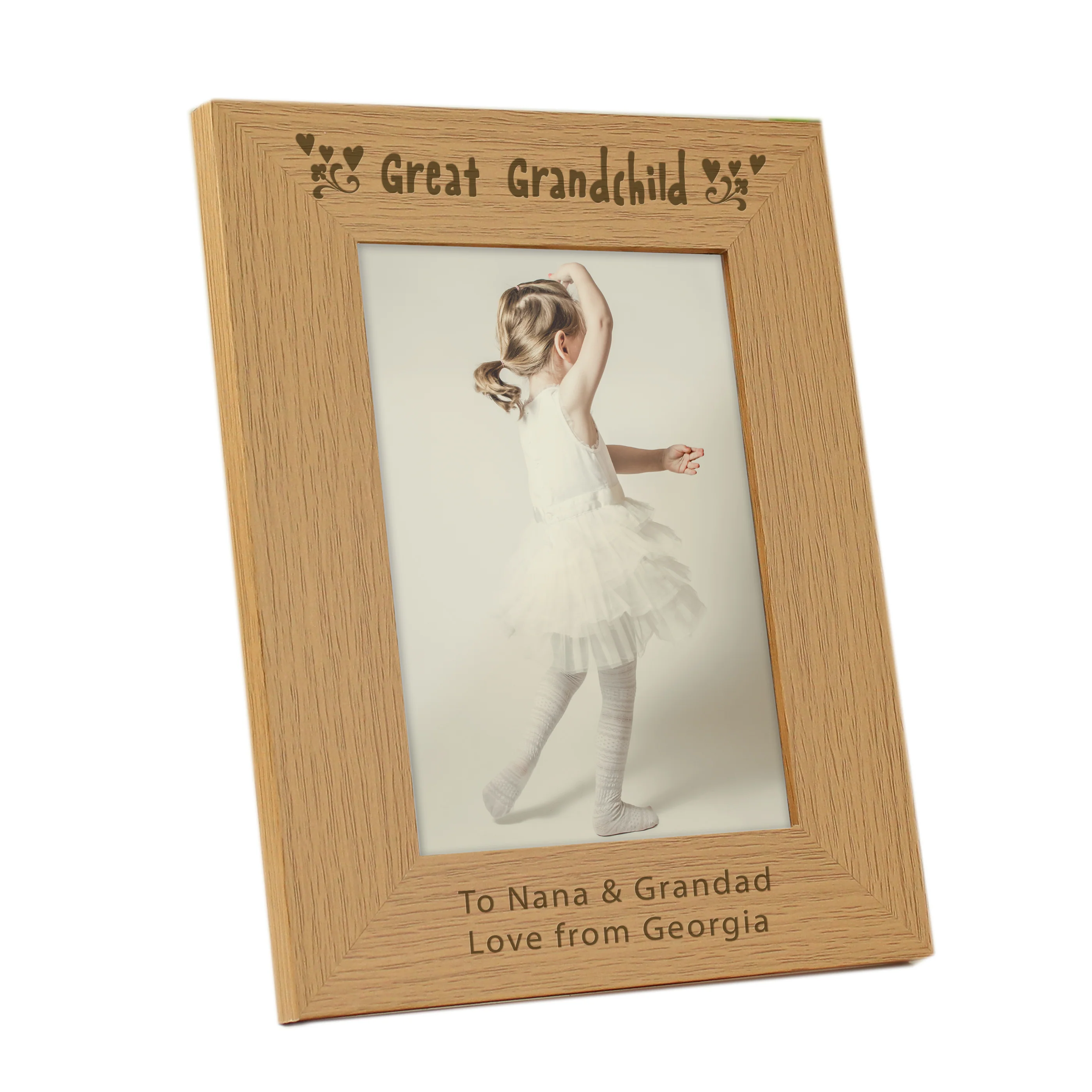 Personalised Great Grandchild 5x7 Oak Finish Photo Frame - Image 4