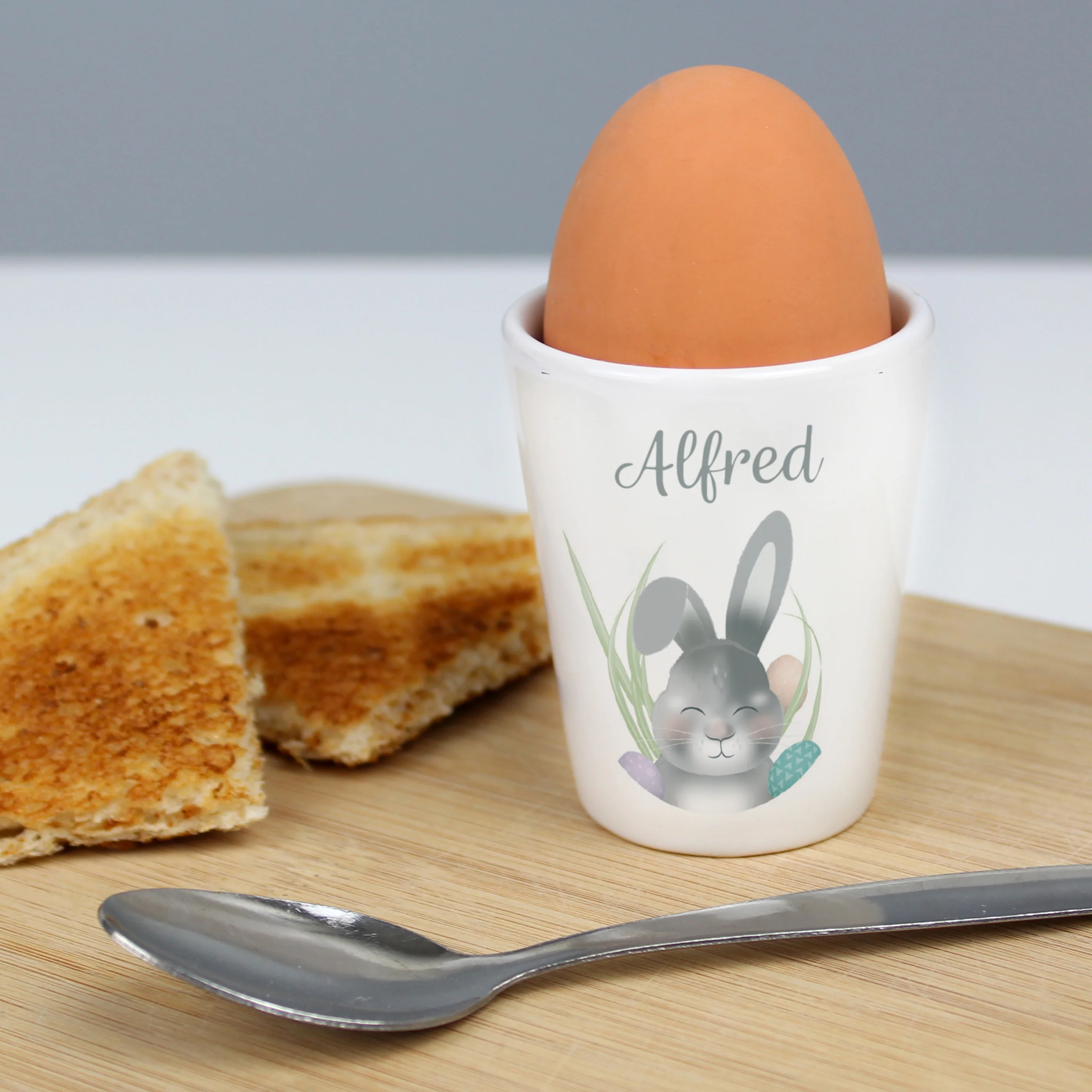 Personalised Grey Easter Bunny Egg Cup - Image 4