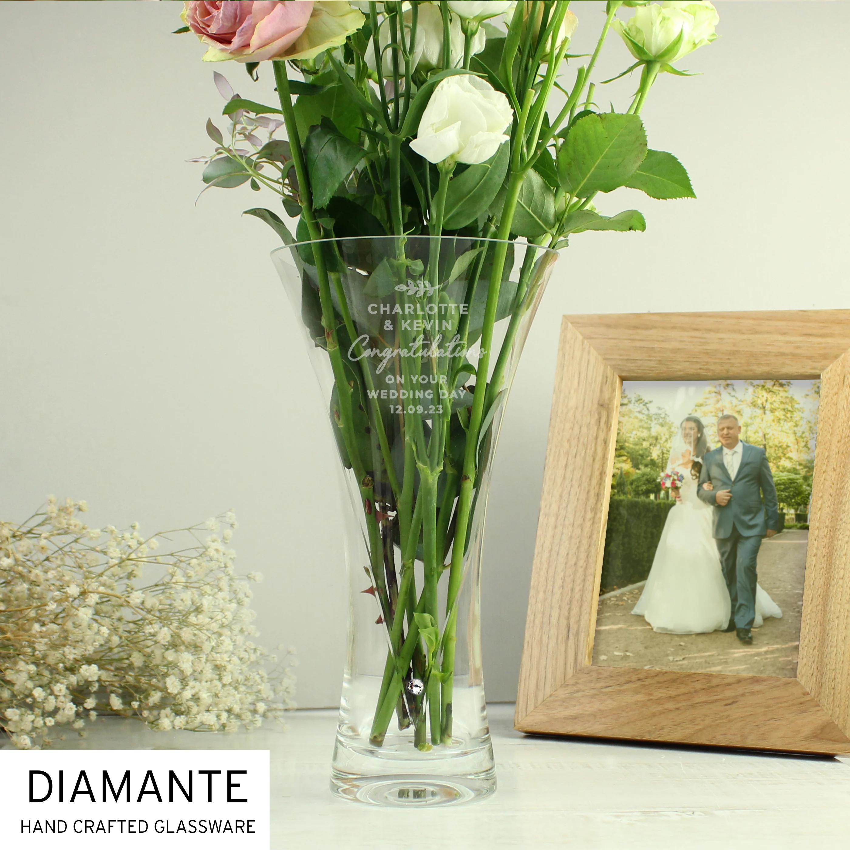 Personalised Hand Cut Diamante Heart Vase - Image 6