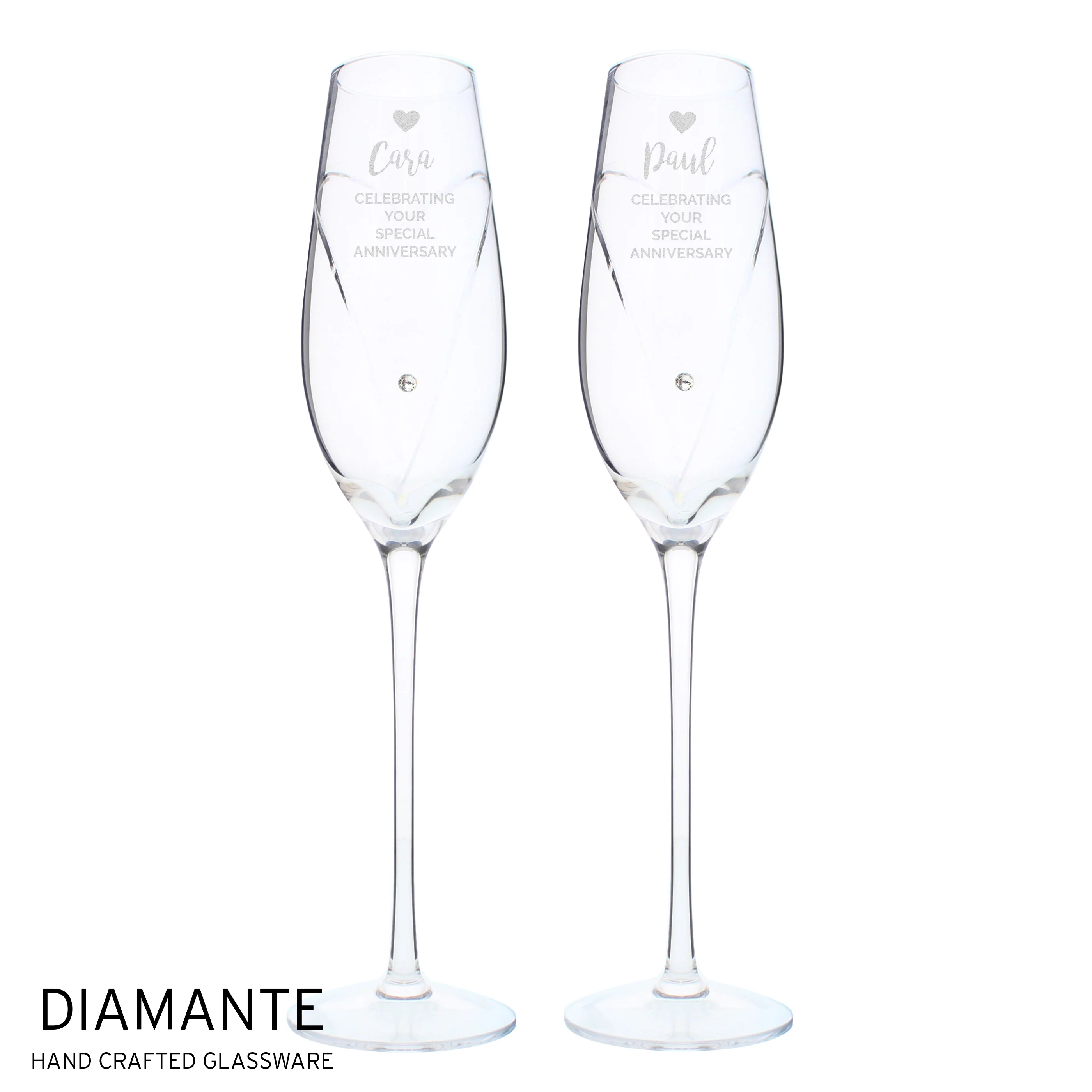 Personalised Hand Cut Heart Celebration Pair of Flutes with Gift Box - Image 2