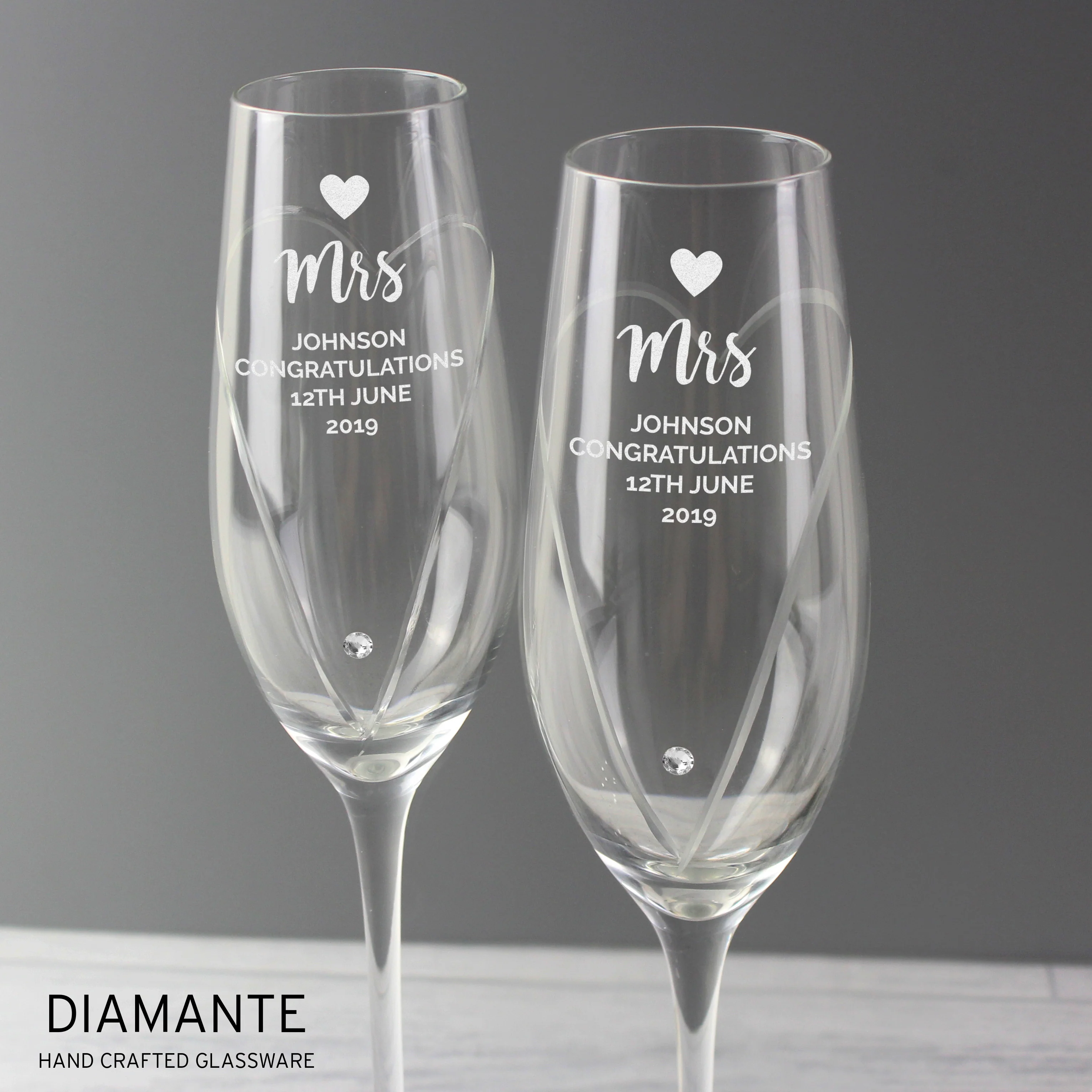 Personalised Hand Cut Heart Celebration Pair of Flutes with Gift Box - Image 4