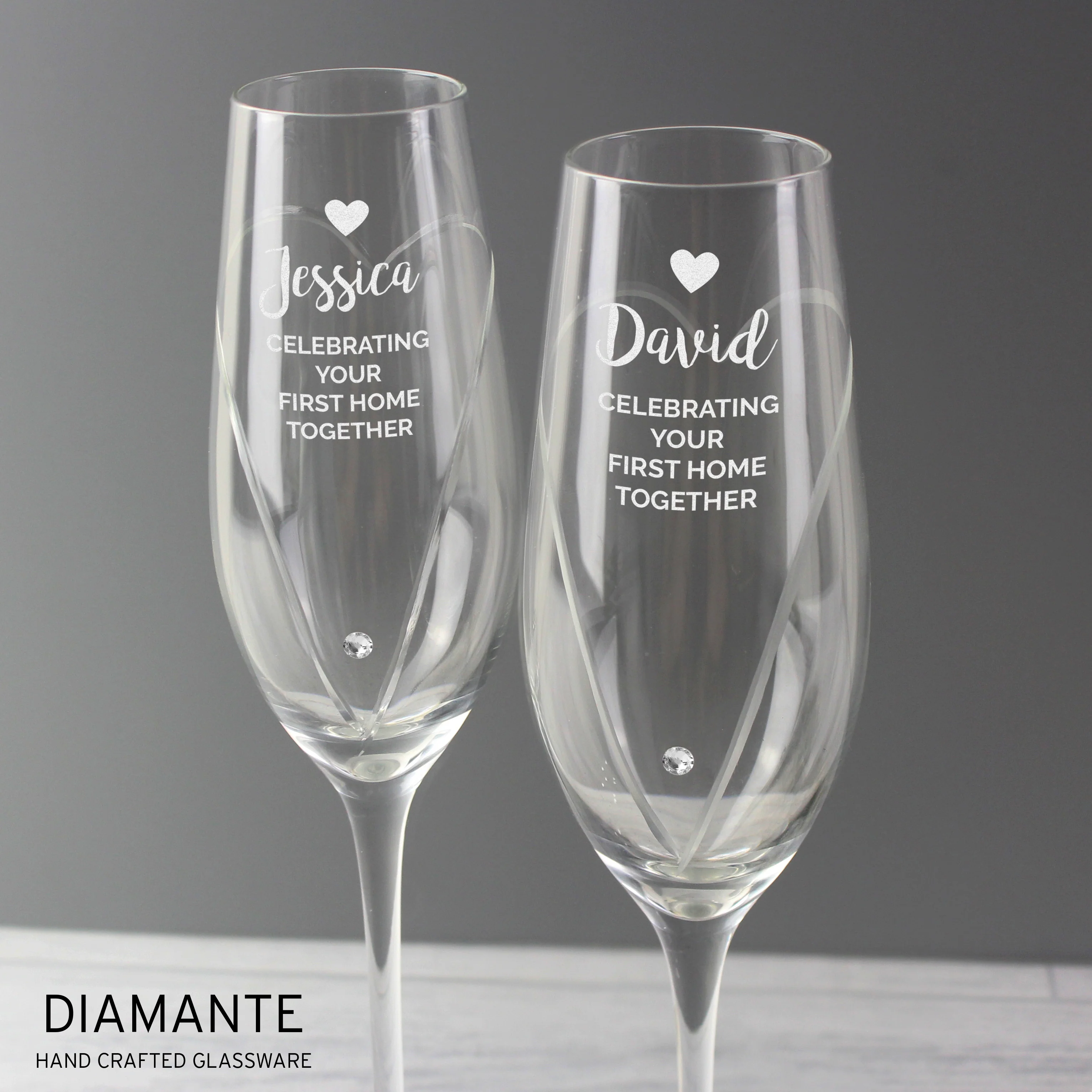 Personalised Hand Cut Heart Celebration Pair of Flutes with Gift Box - Image 7
