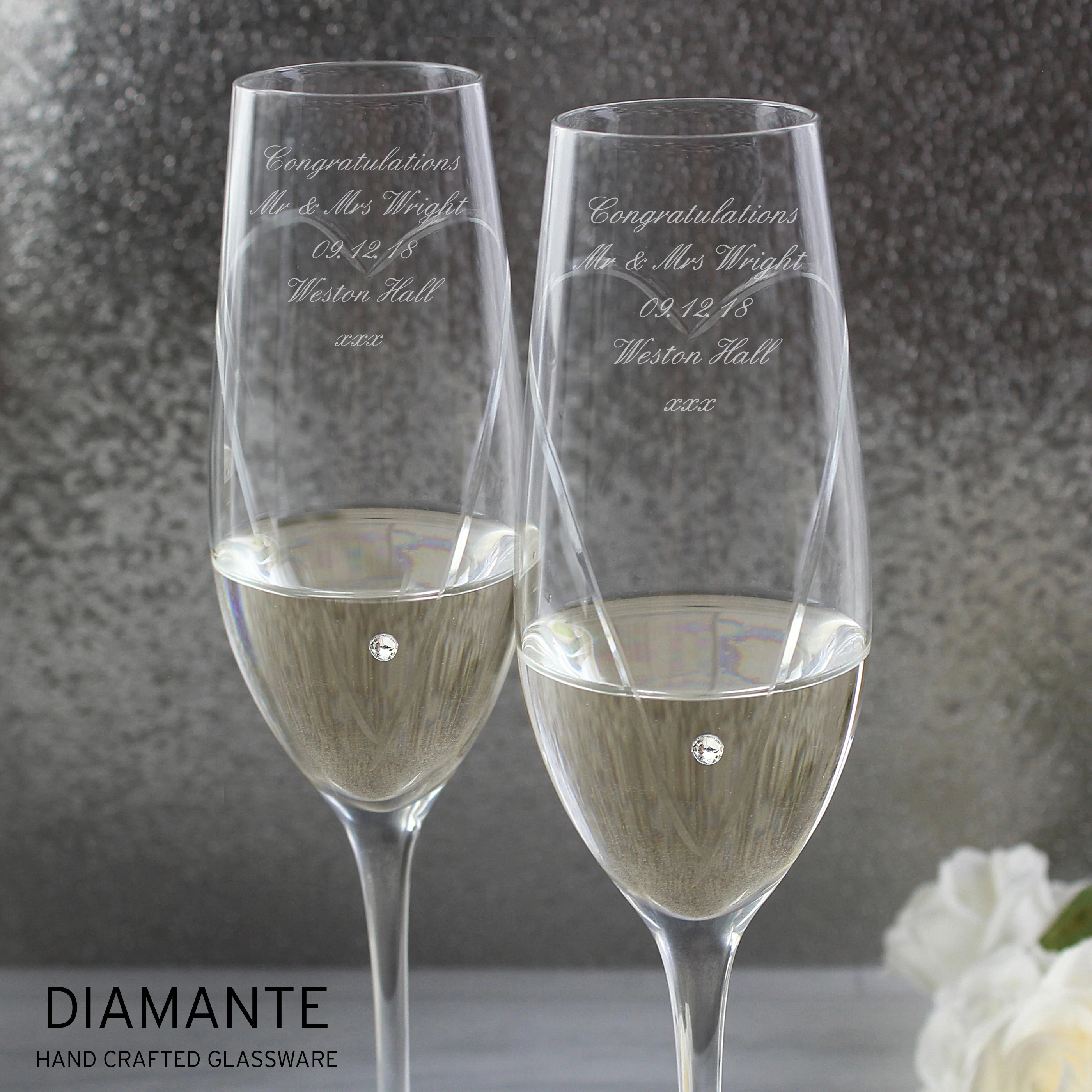 Personalised Hand Cut Heart Pair of Flutes with Gift Box - Image 5