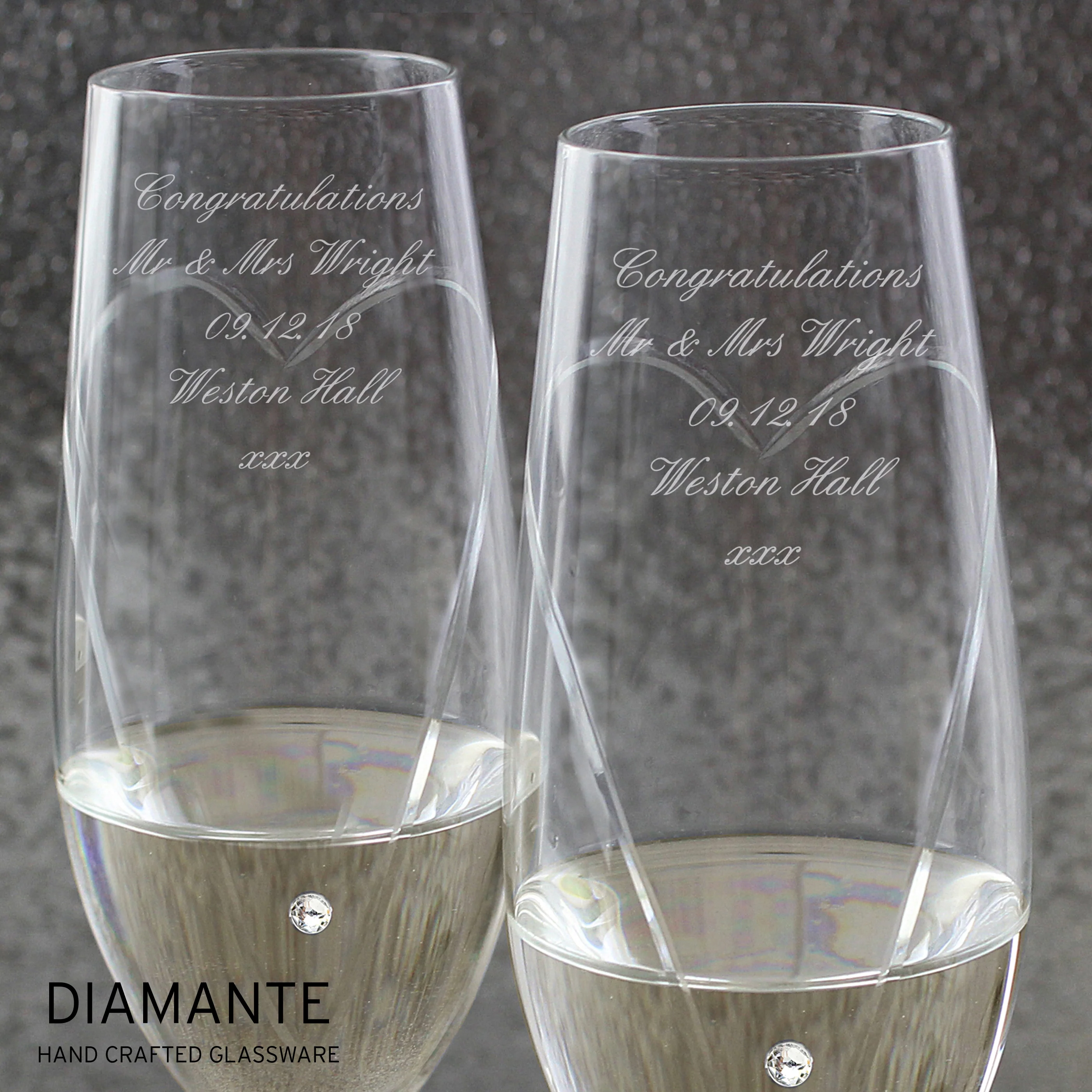 Personalised Hand Cut Heart Pair of Flutes with Gift Box - Image 7