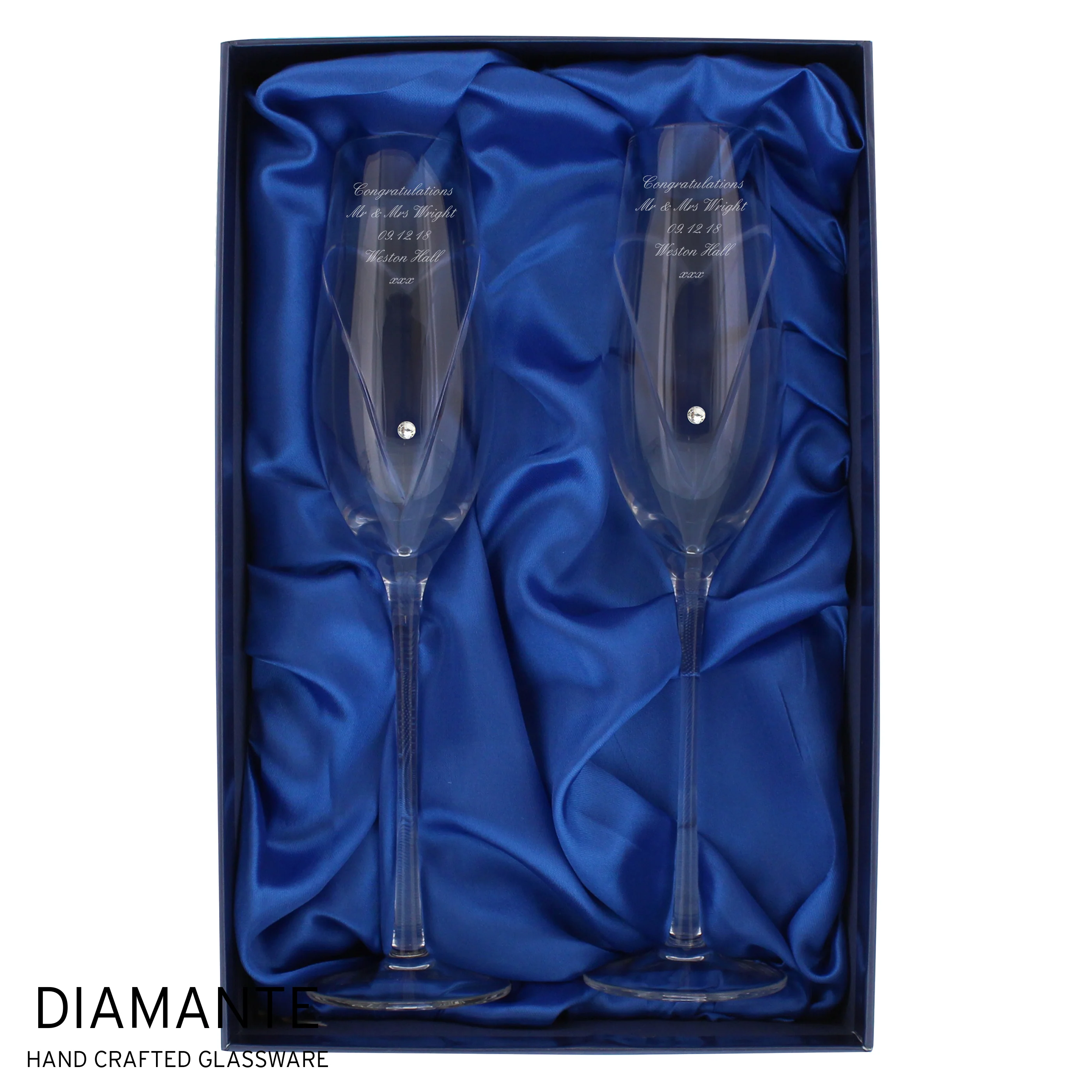 Personalised Hand Cut Heart Pair of Flutes with Gift Box - Image 8