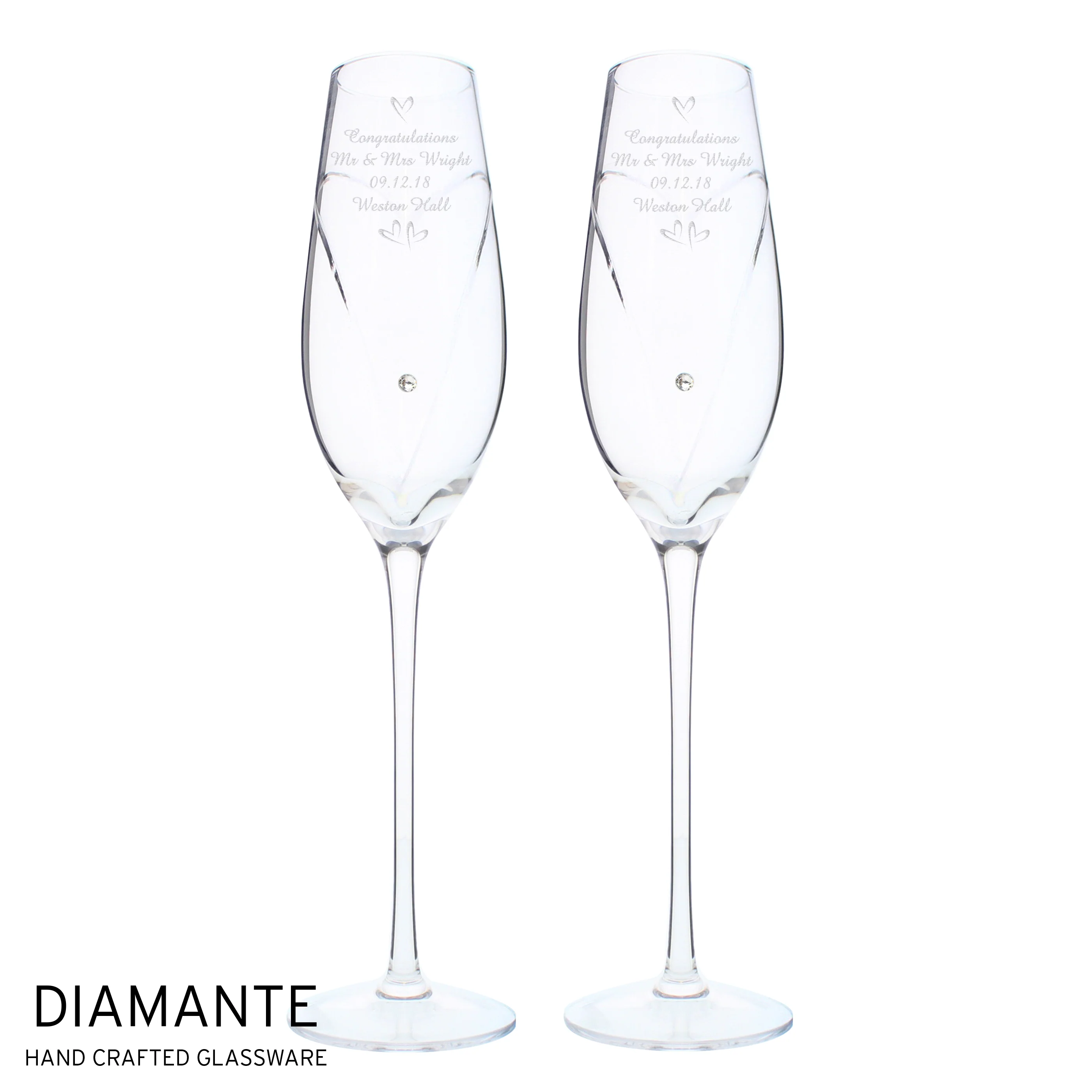 Personalised Hand Cut Little Hearts Pair of Flutes with Gift Box - Image 2