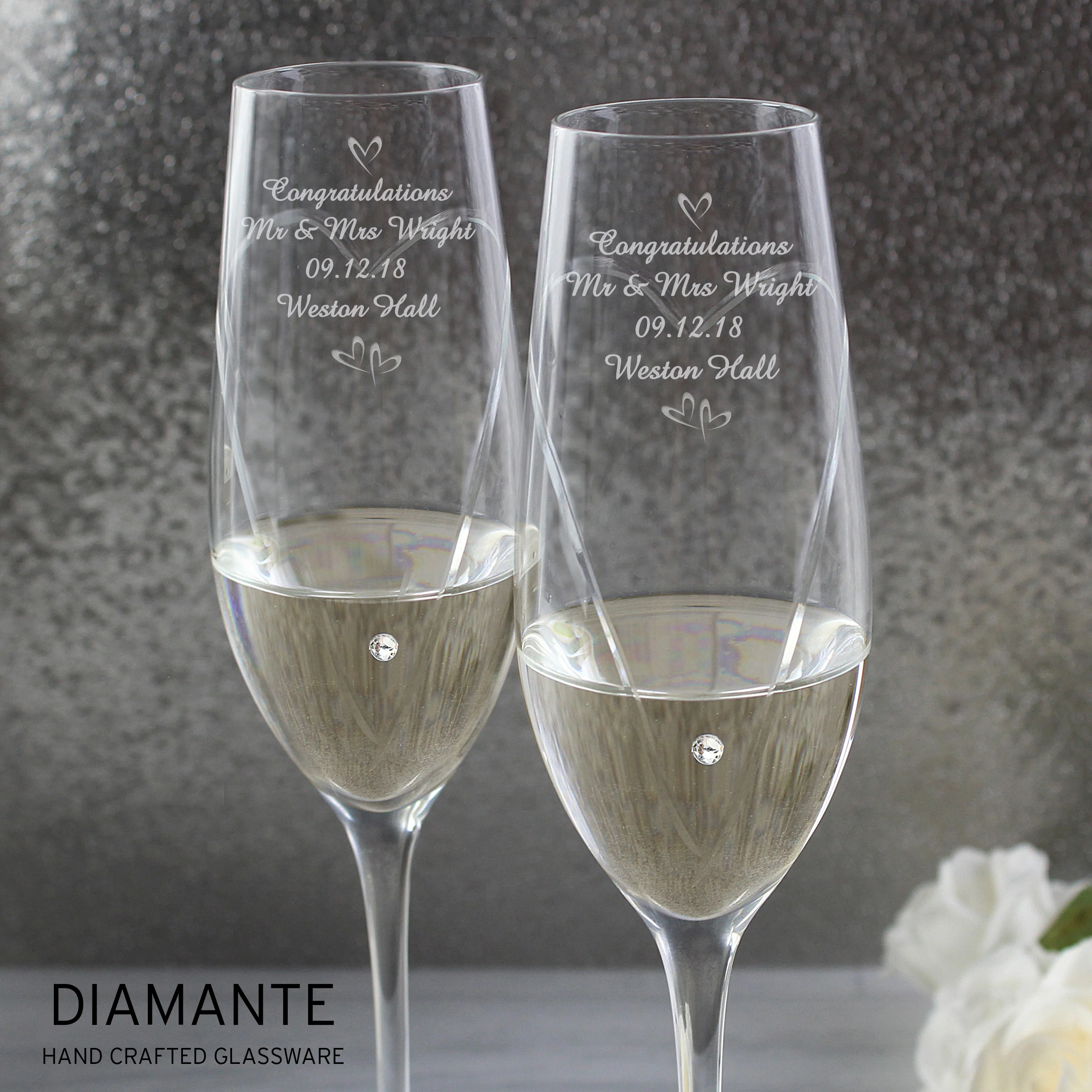 Personalised Hand Cut Little Hearts Pair of Flutes with Gift Box - Image 6
