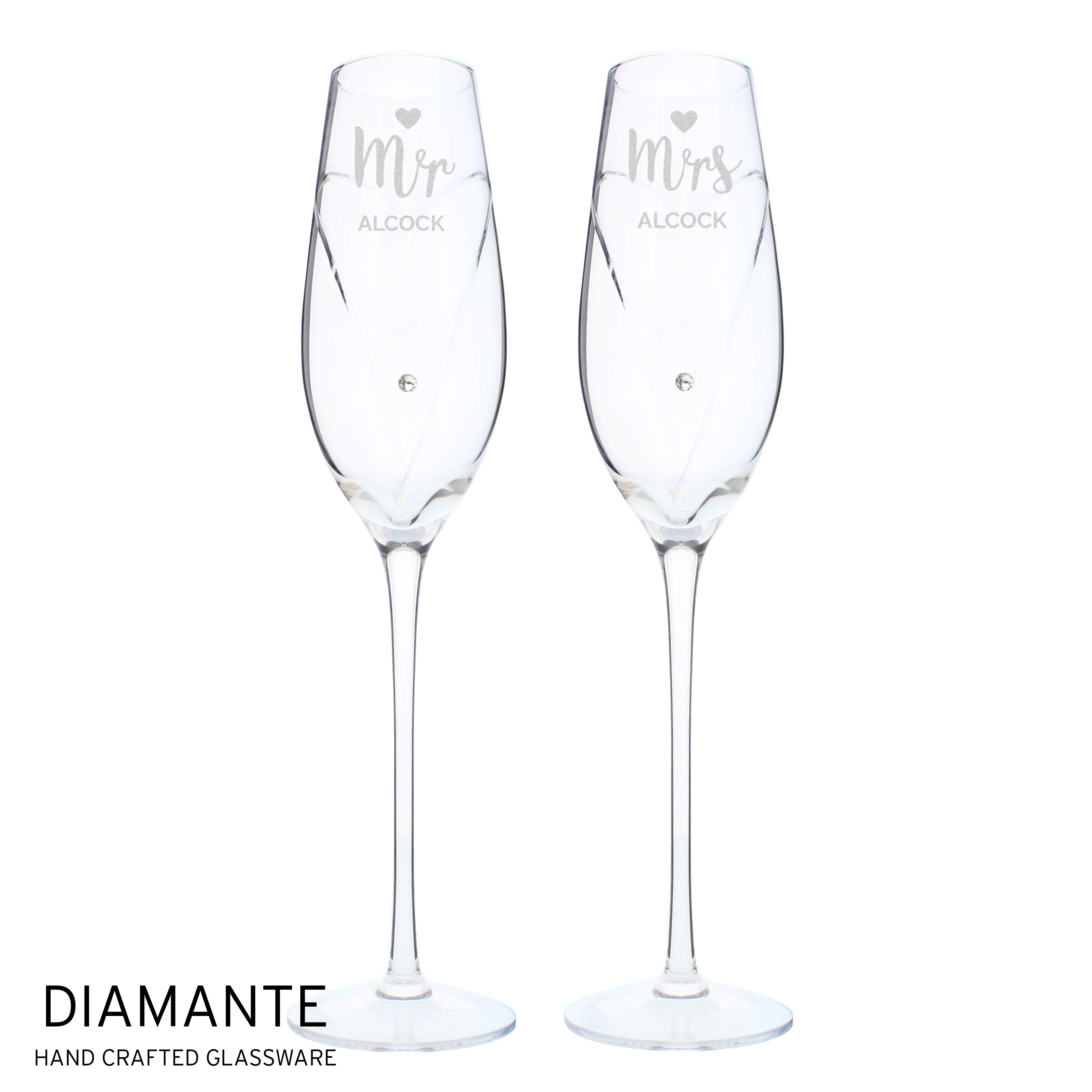 Personalised Hand Cut Mr & Mrs Pair of Flutes in Gift Box - Image 2