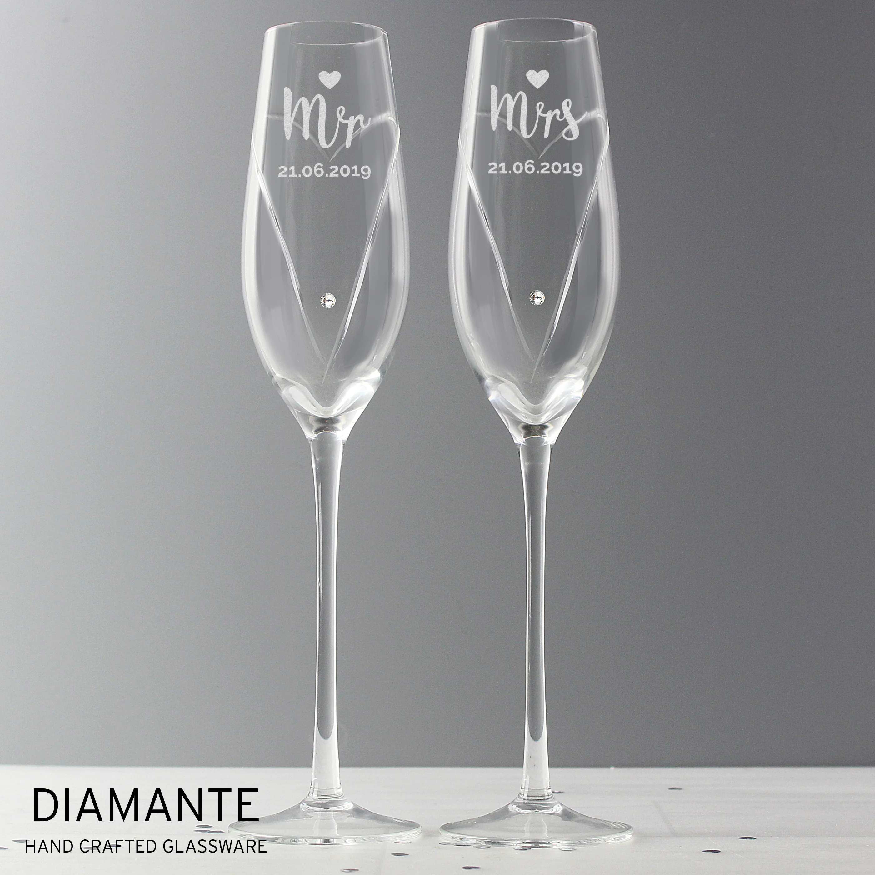 Personalised Hand Cut Mr & Mrs Pair of Flutes in Gift Box - Image 3