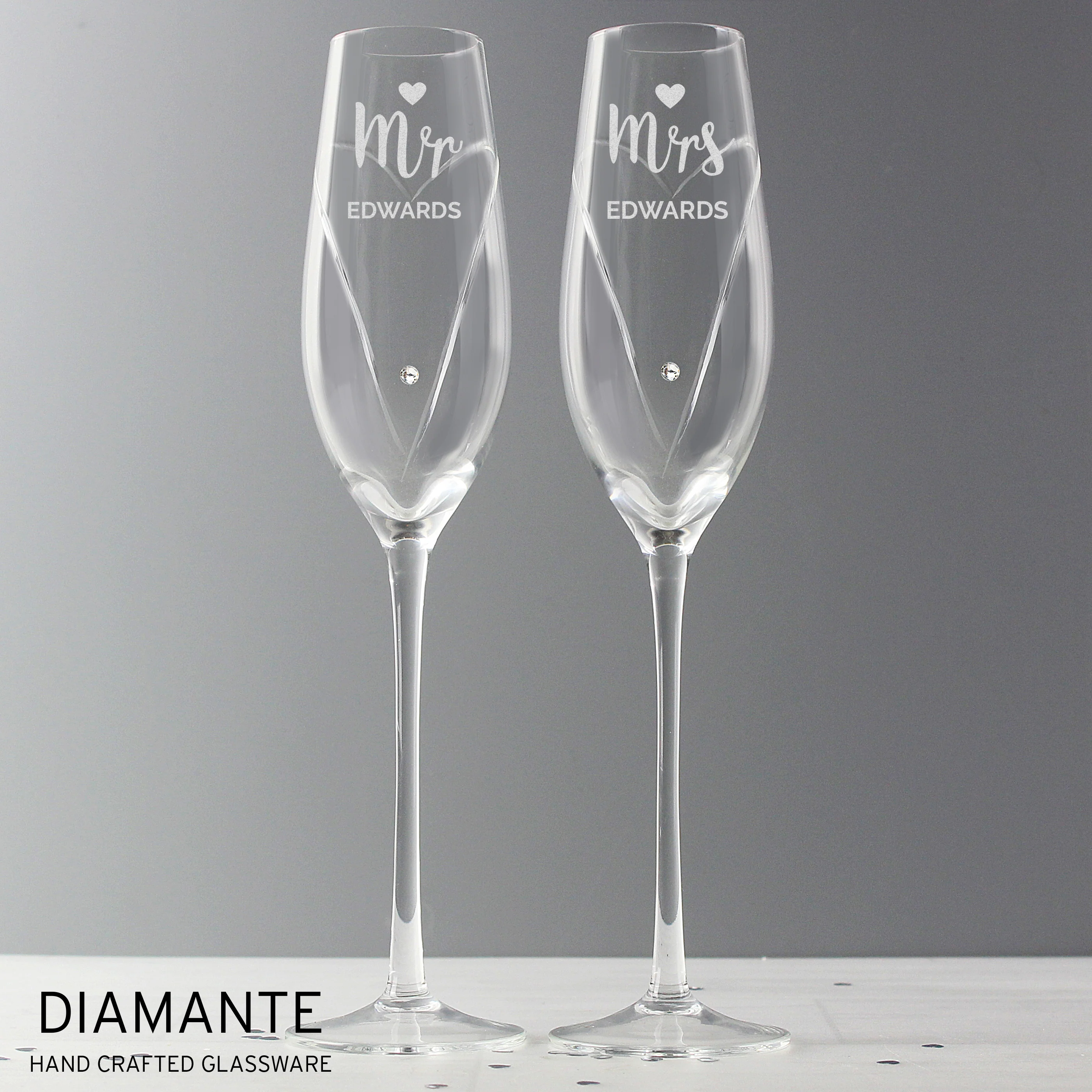 Personalised Hand Cut Mr & Mrs Pair of Flutes in Gift Box - Image 5