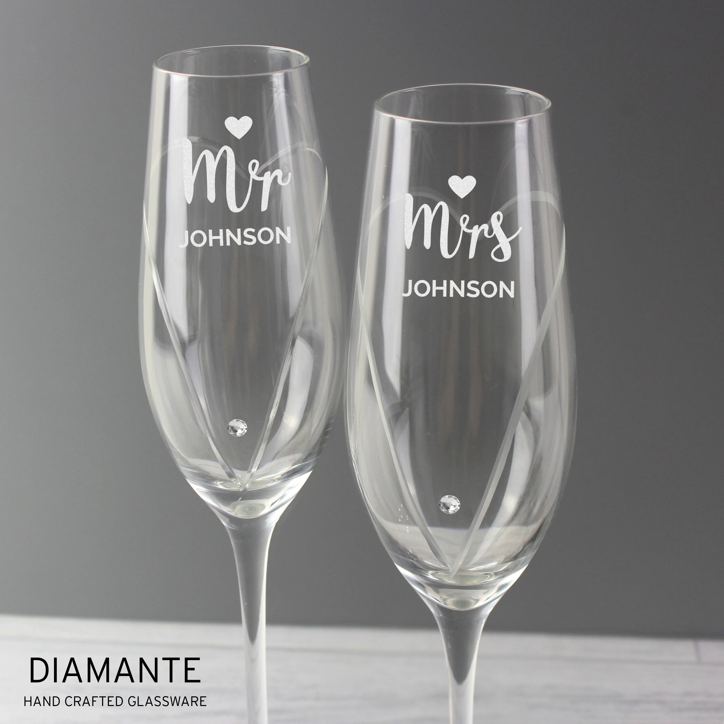 Personalised Hand Cut Mr & Mrs Pair of Flutes in Gift Box - Image 7