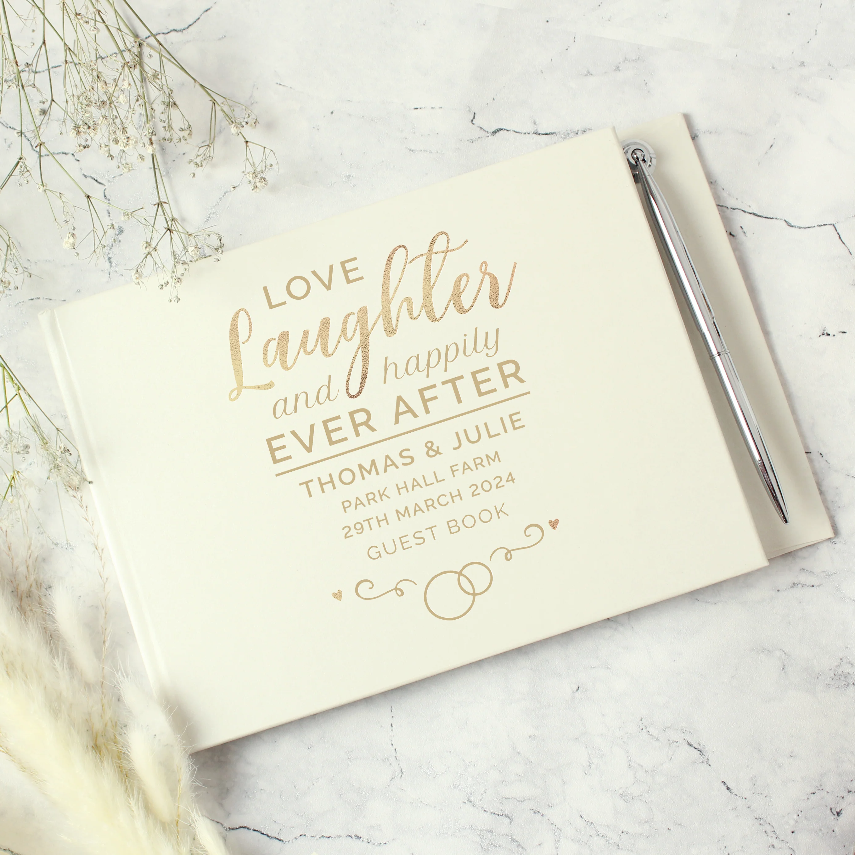 Personalised Happily Ever After Wedding Hardback Guest Book & Pen - Image 2