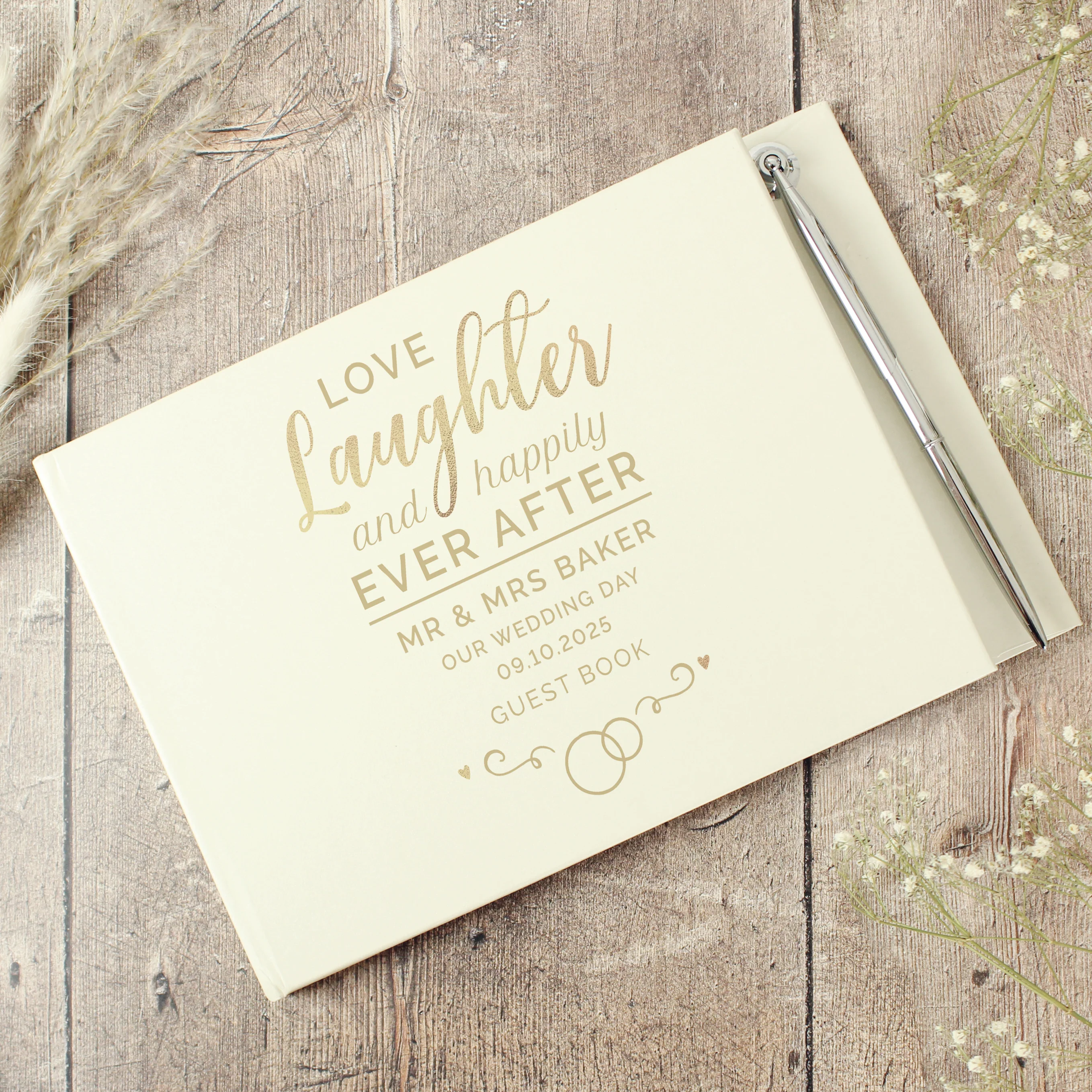 Personalised Happily Ever After Wedding Hardback Guest Book & Pen - Image 3