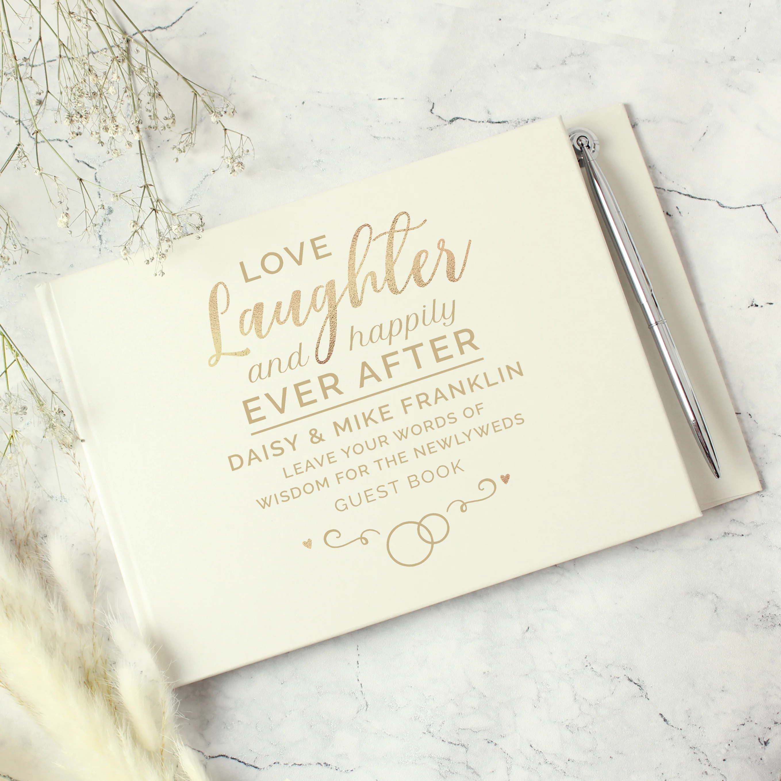 Personalised Happily Ever After Wedding Hardback Guest Book & Pen - Image 4