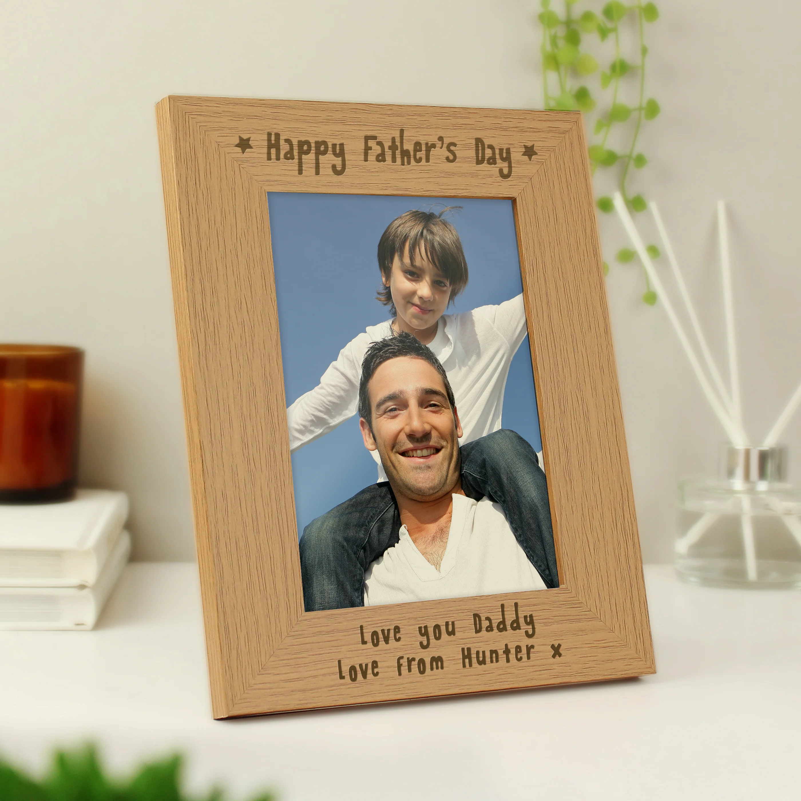 Personalised Happy Father's Day 5x7 Oak Finish Photo Frame - Image 3