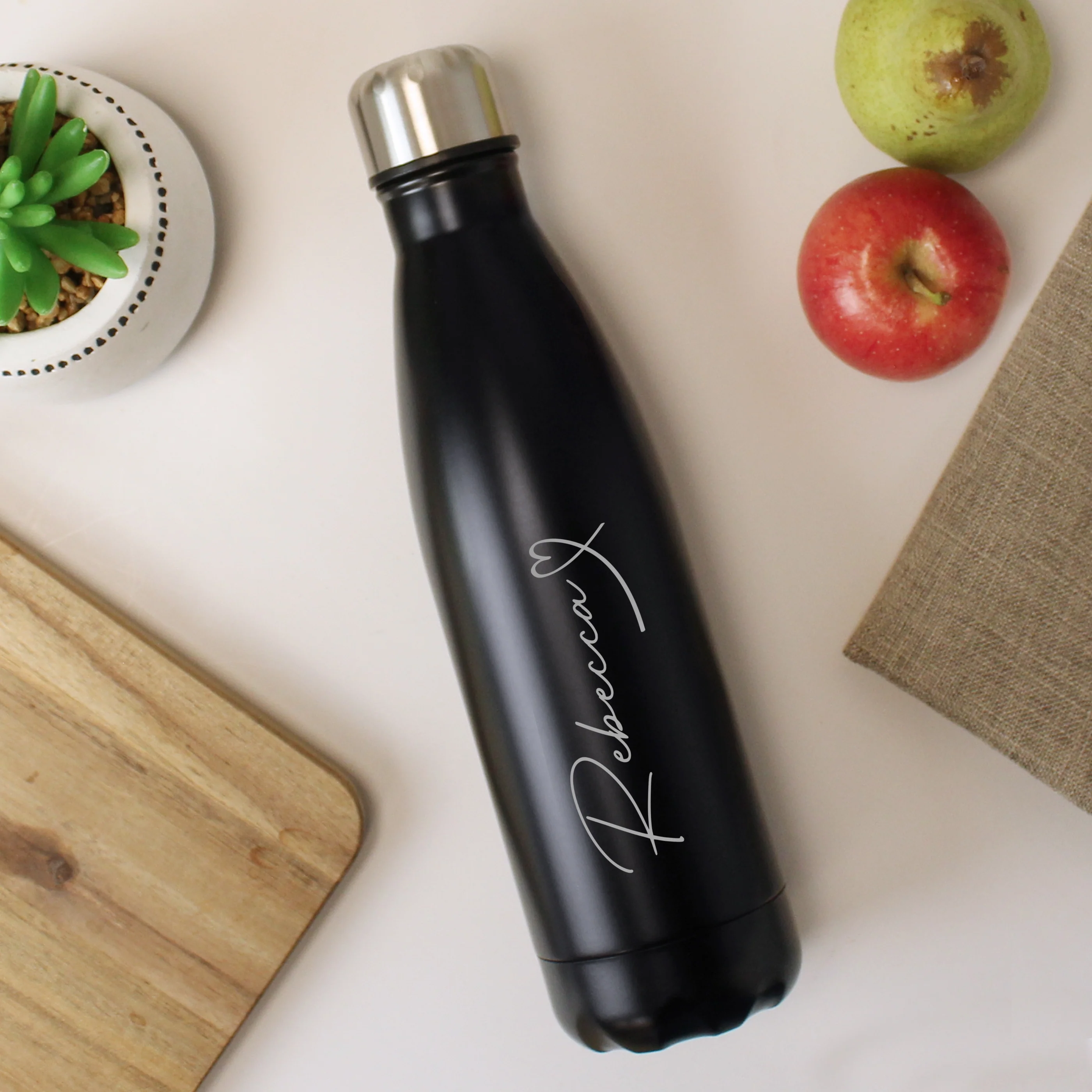 Personalised Heart Black Metal Insulated Drinks Bottle - Image 2