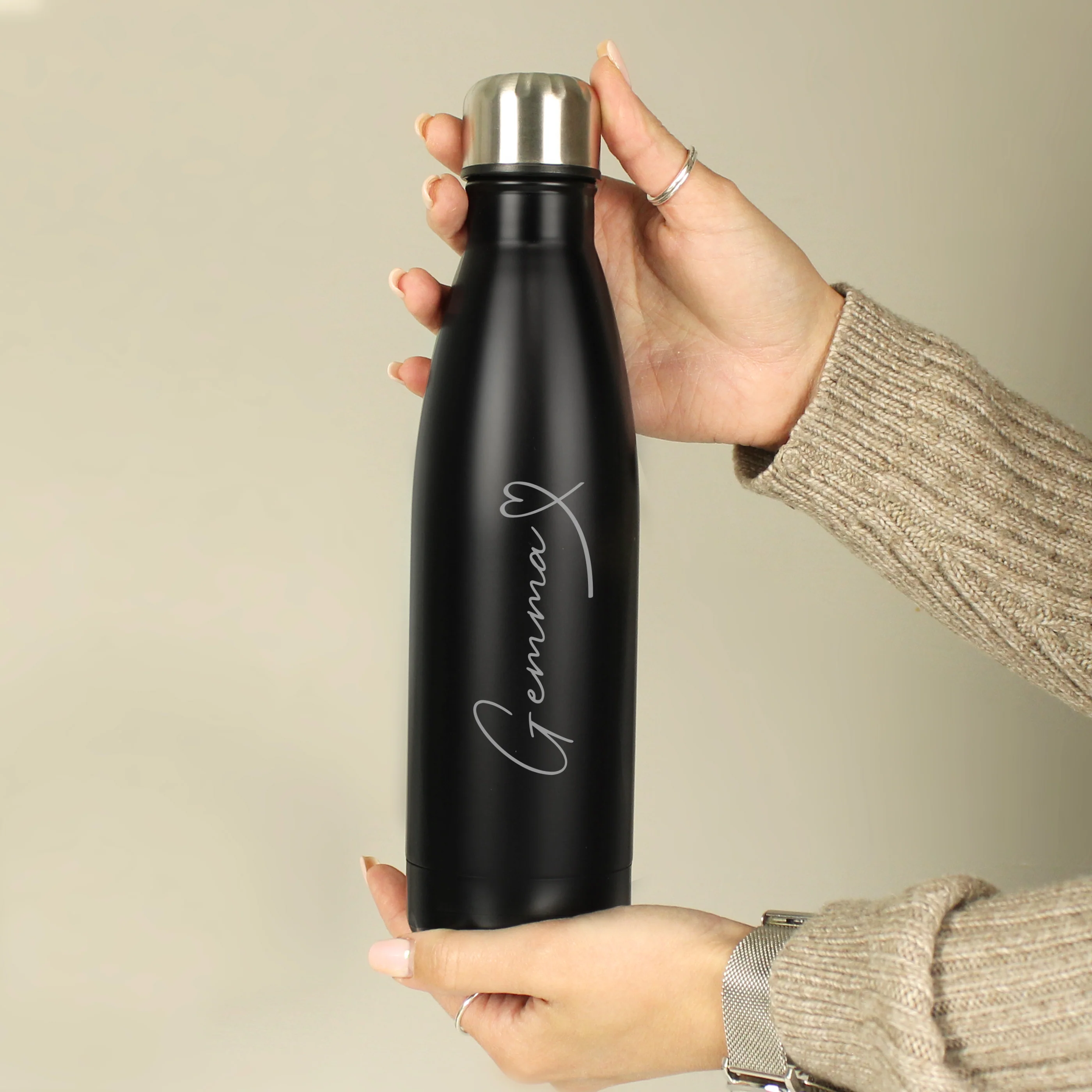 Personalised Heart Black Metal Insulated Drinks Bottle - Image 6