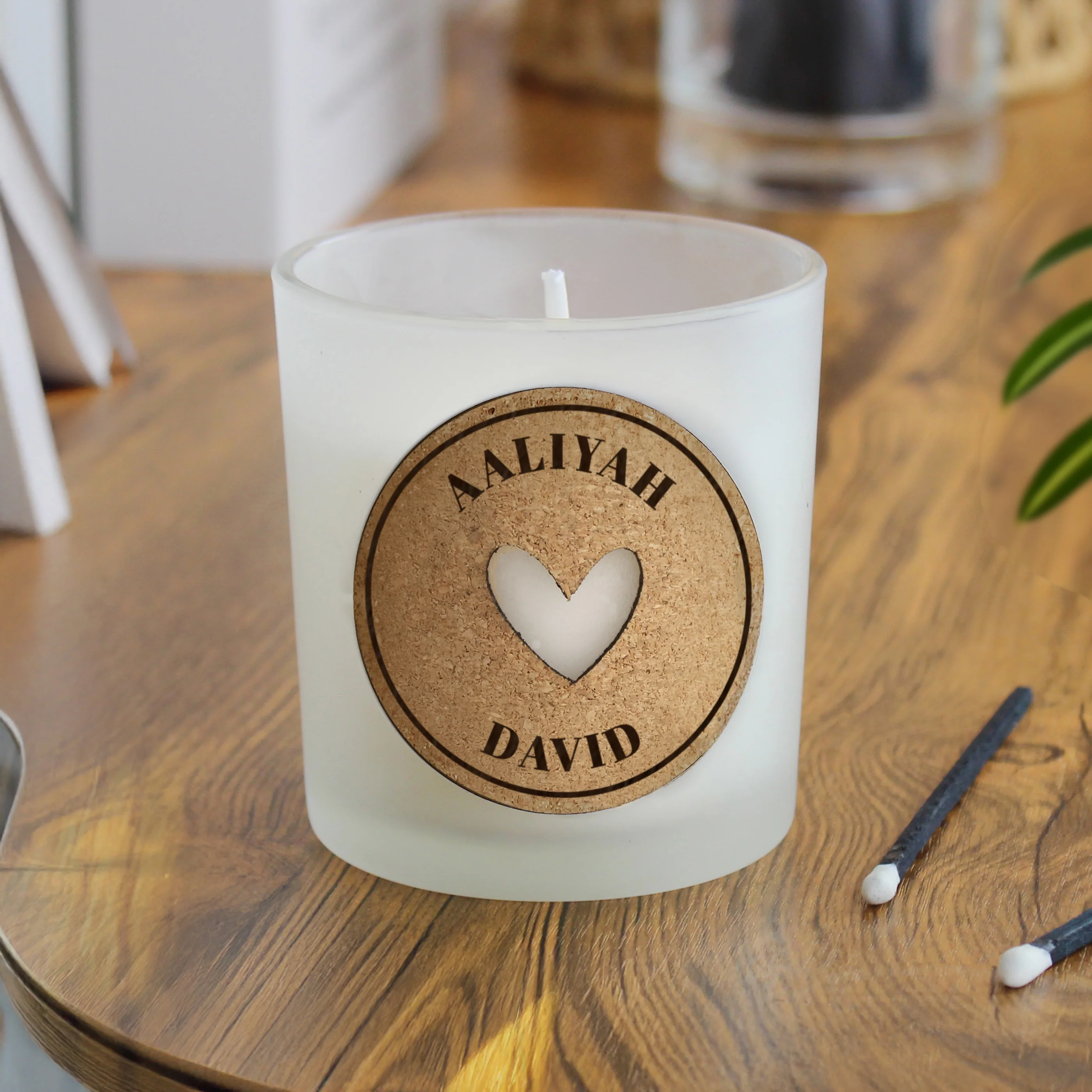 Personalised Heart Cork Label Candle Jar - Image 3