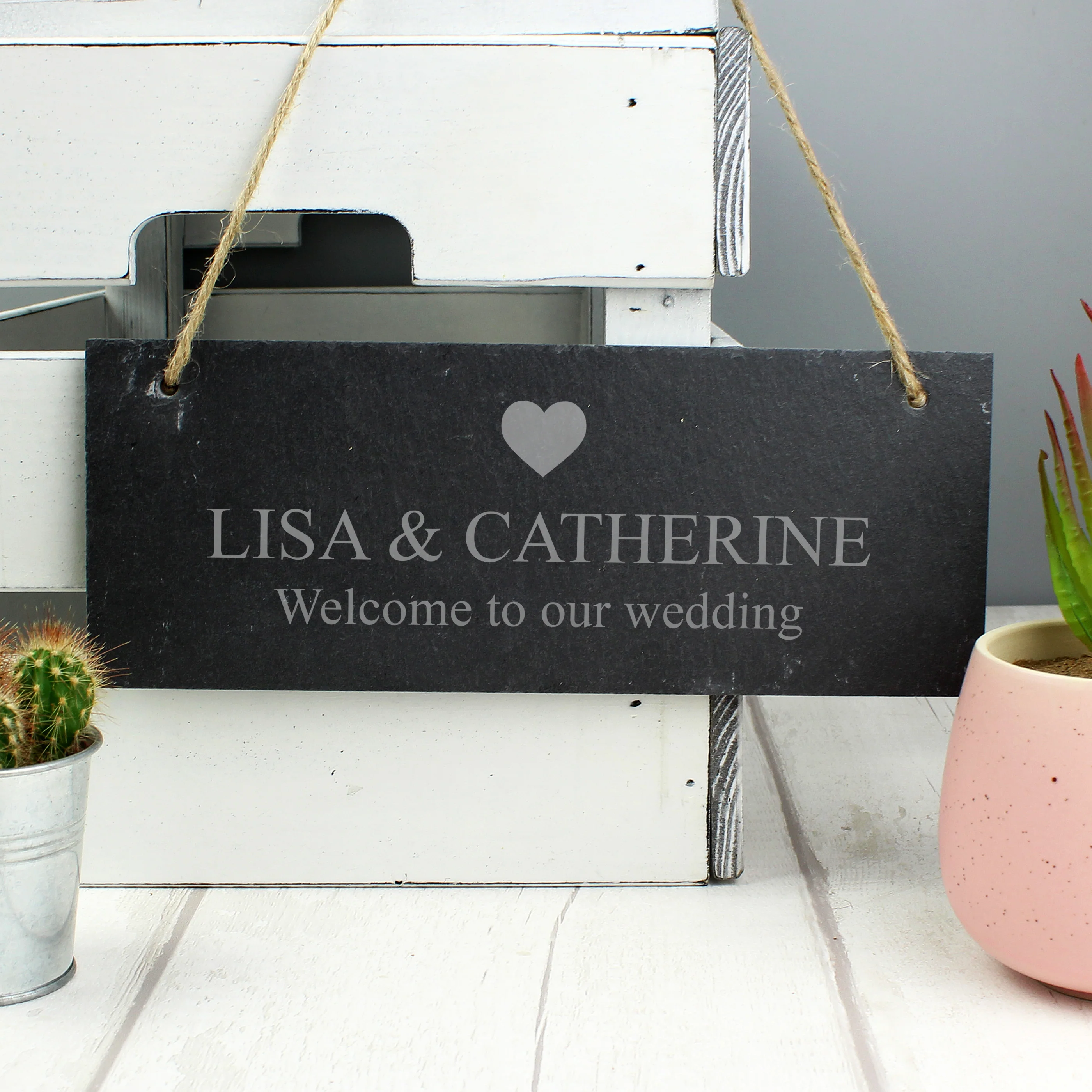 Personalised Heart Motif Hanging Slate Plaque - Image 2