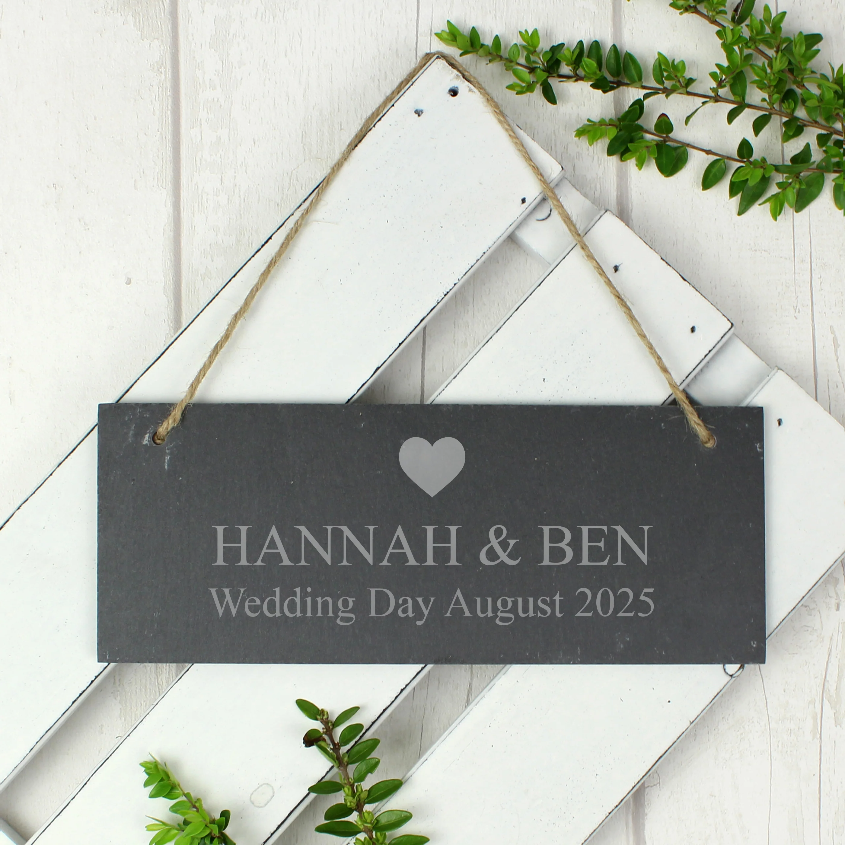 Personalised Heart Motif Hanging Slate Plaque - Image 3