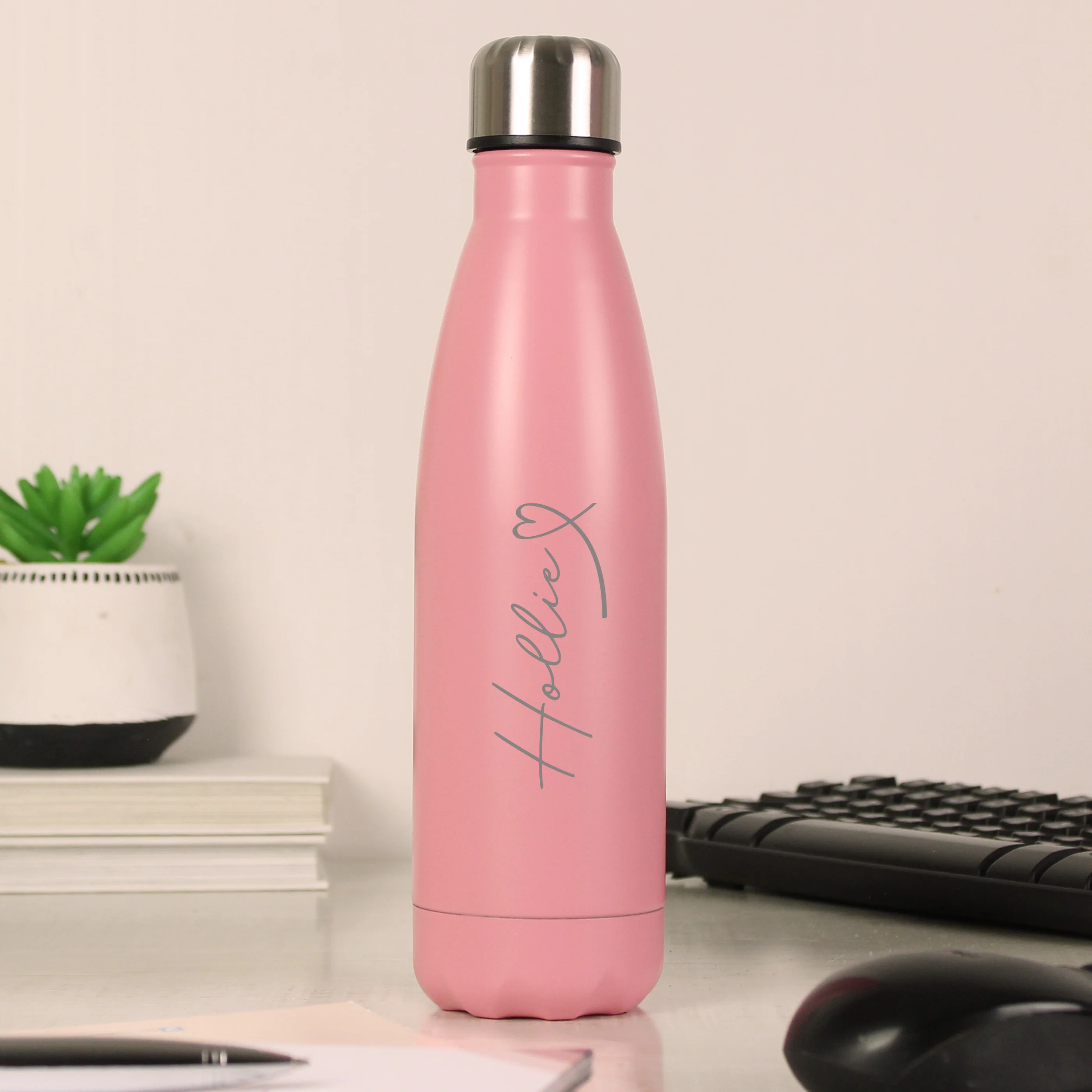Personalised Heart Pink Metal Insulated Drinks Bottle - Image 3