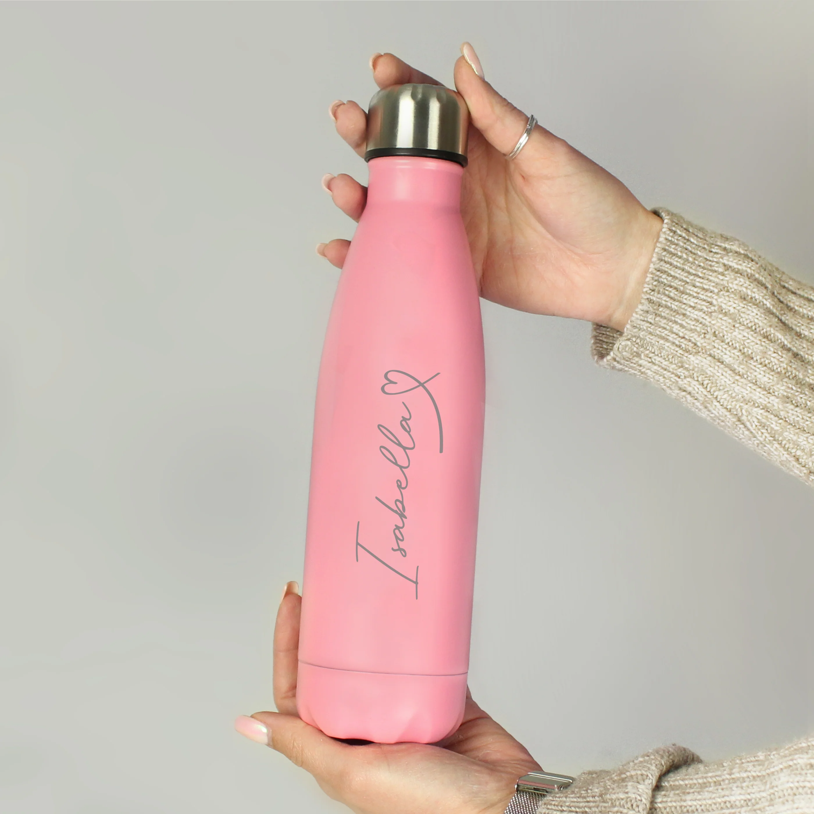 Personalised Heart Pink Metal Insulated Drinks Bottle - Image 6