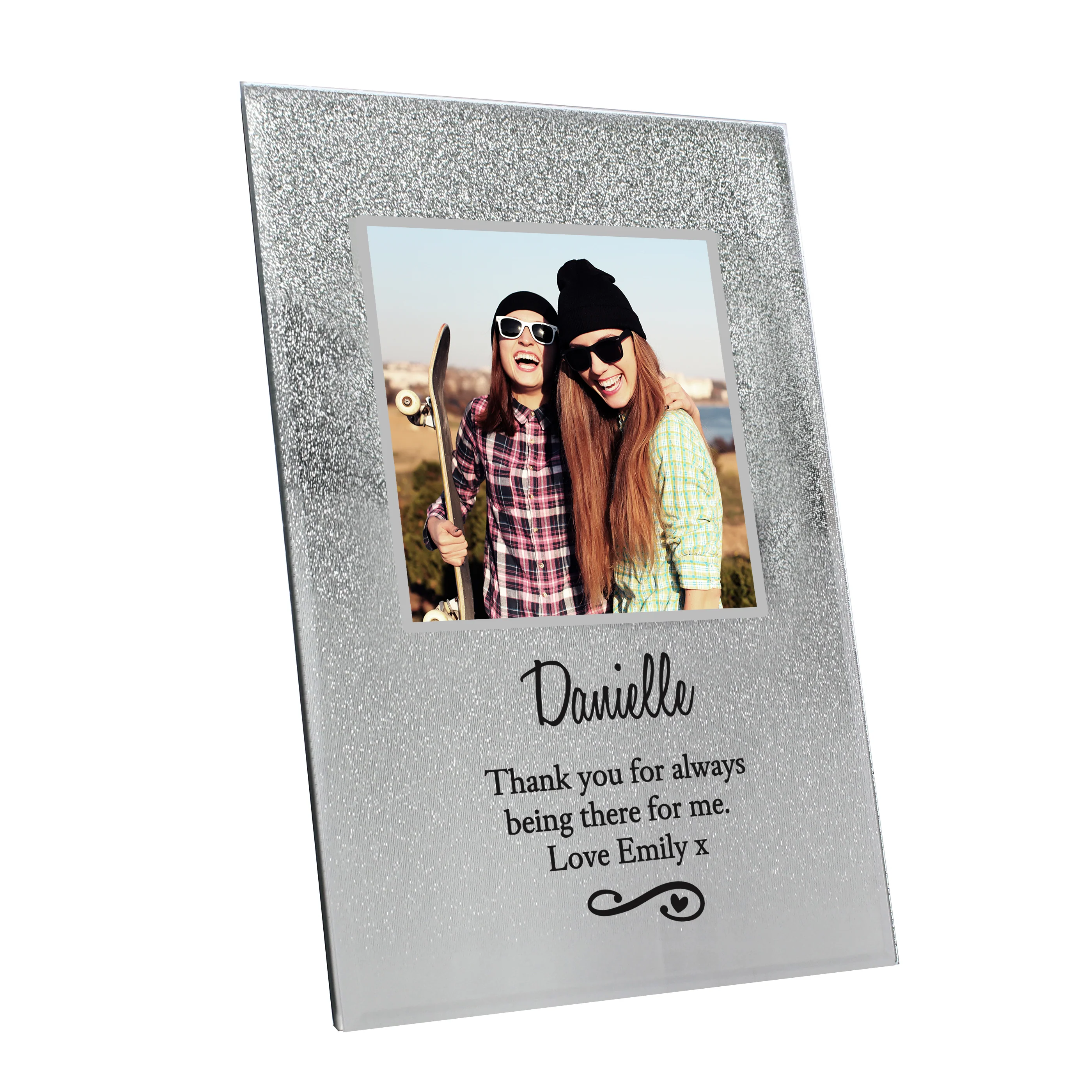 Personalised Heart & Swirl 4x4 Glitter Glass Photo Frame - Image 5