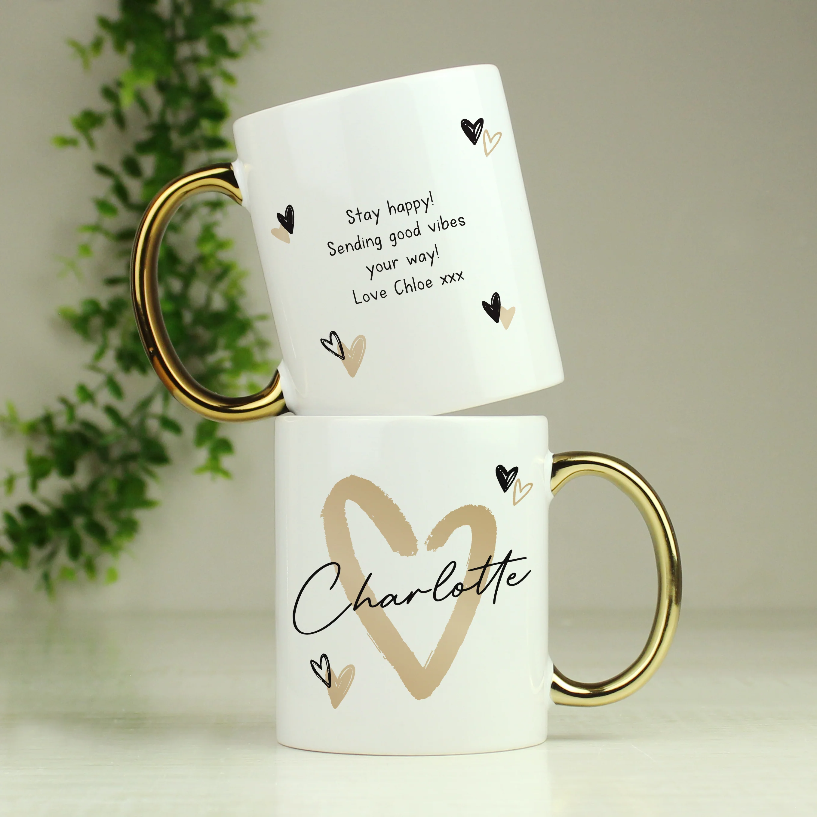 Personalised Hearts Gold Handled Mug - Image 4