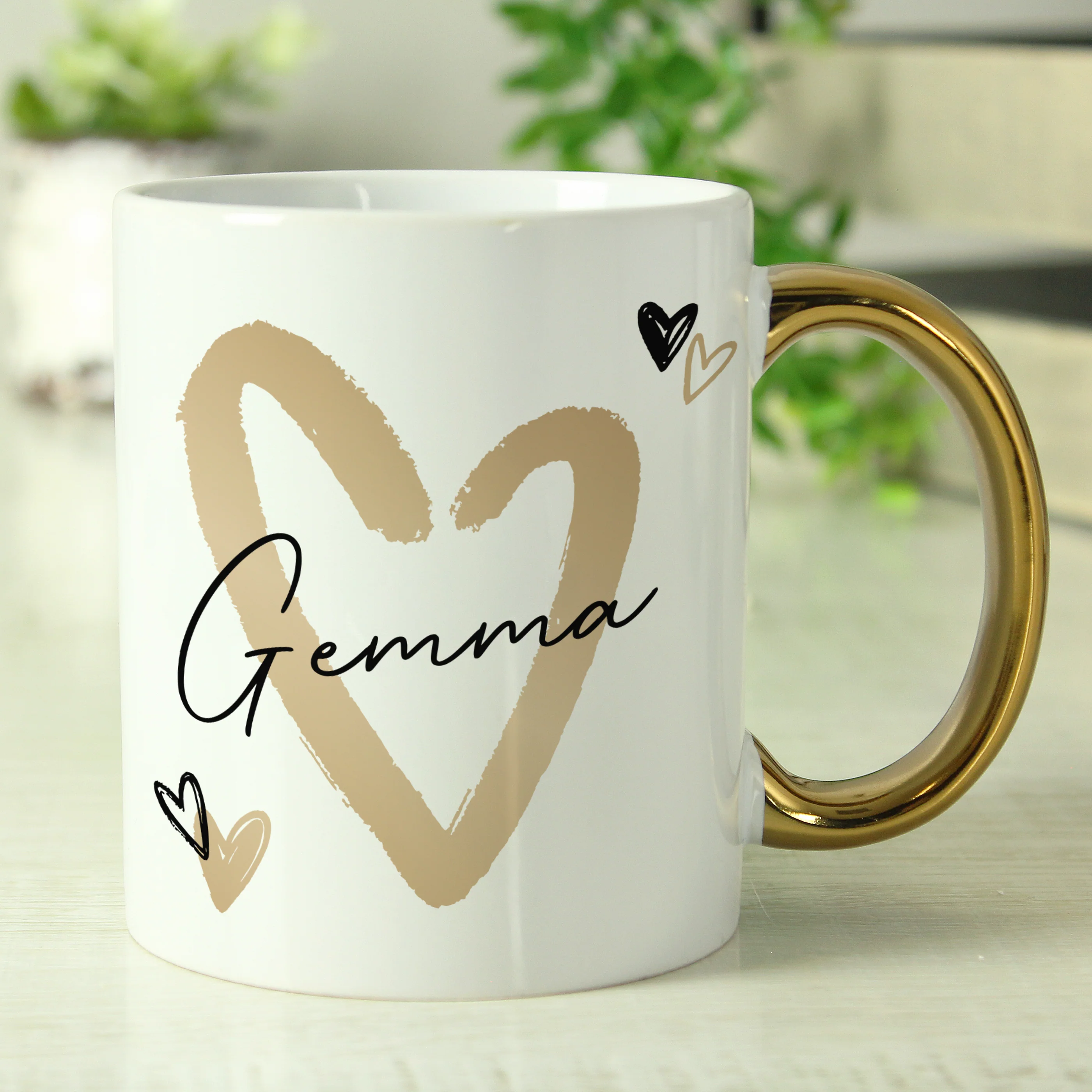 Personalised Hearts Gold Handled Mug - Image 6