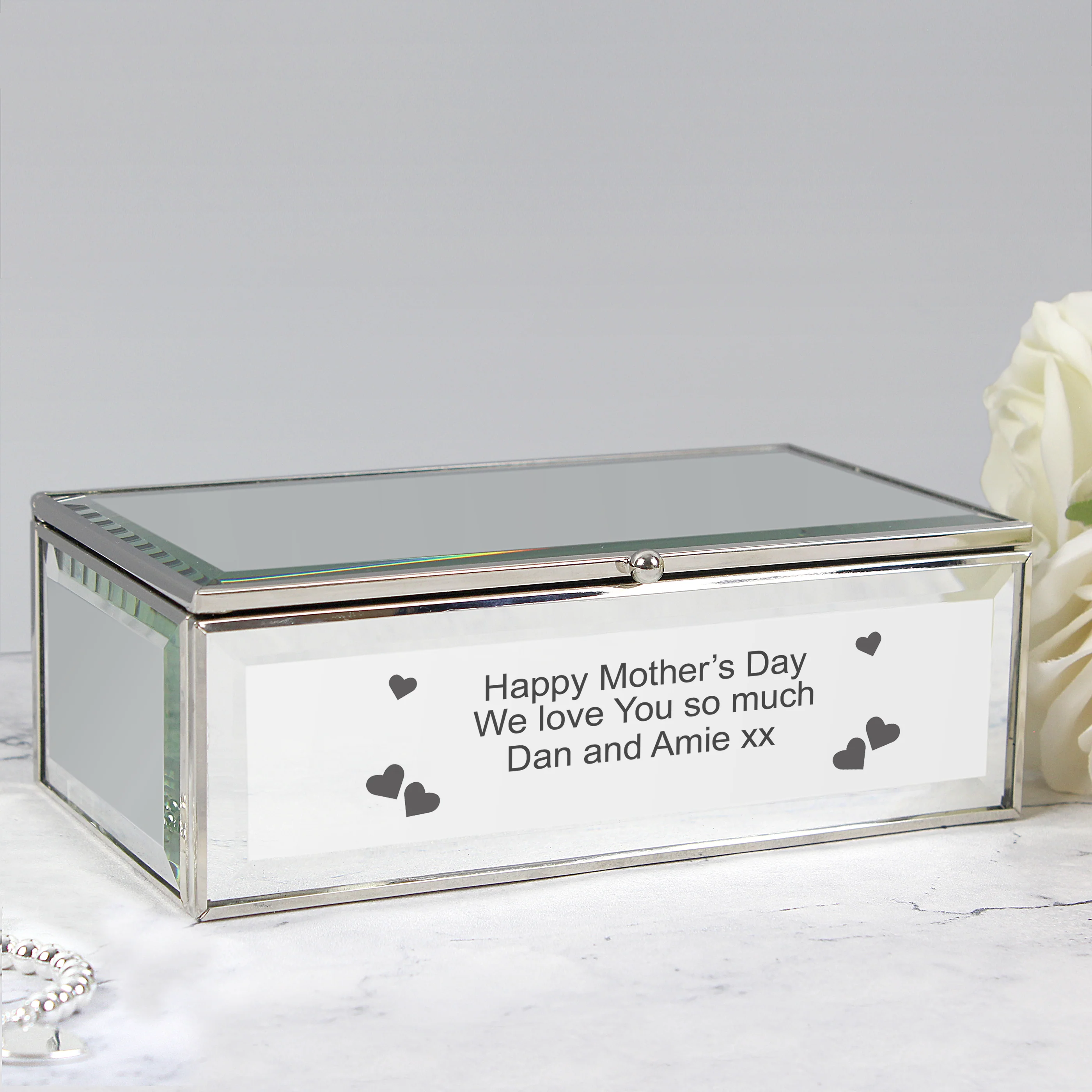 Personalised Hearts Mirrored Jewellery Box - Image 3