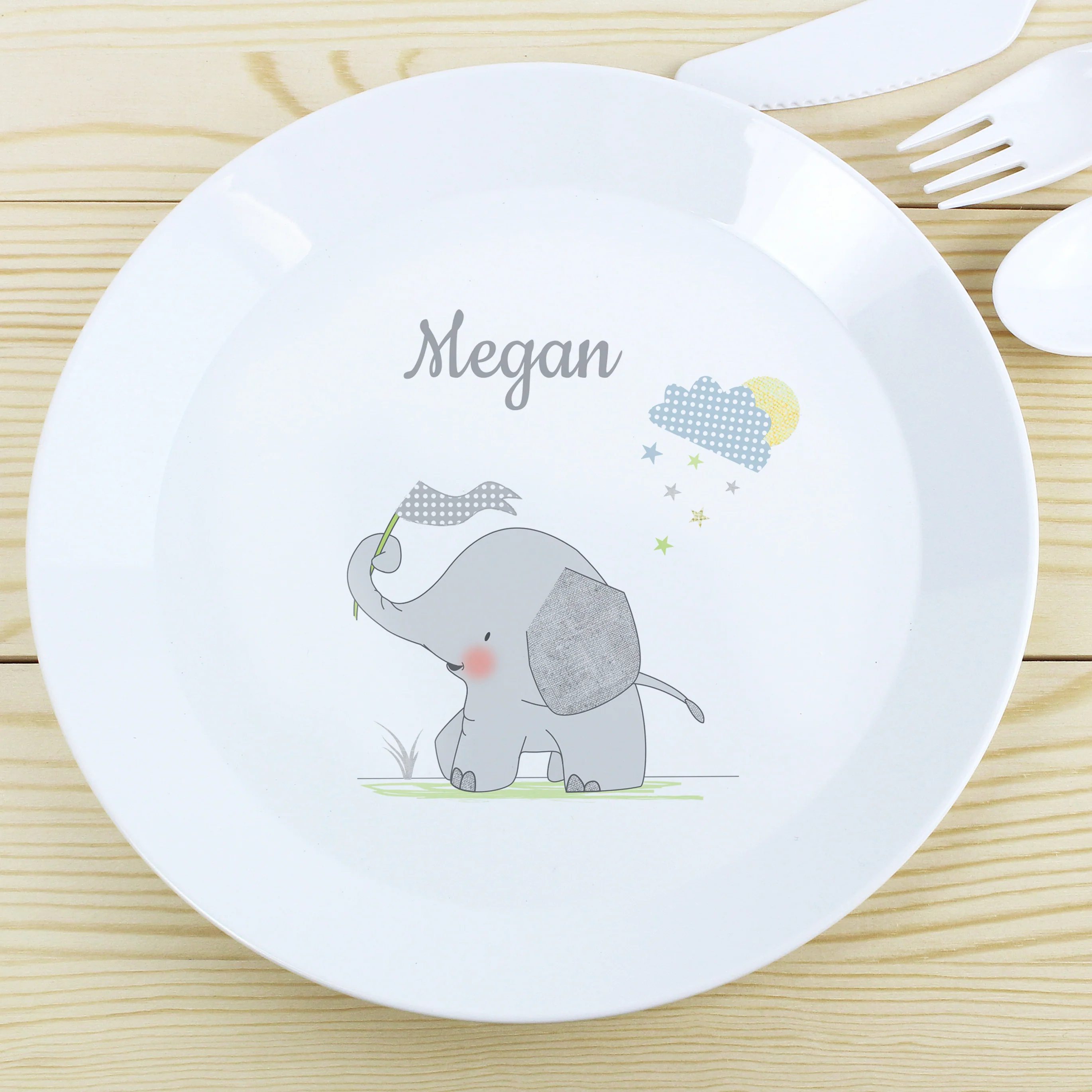Personalised Hessian Elephant Plastic Plate - Image 3
