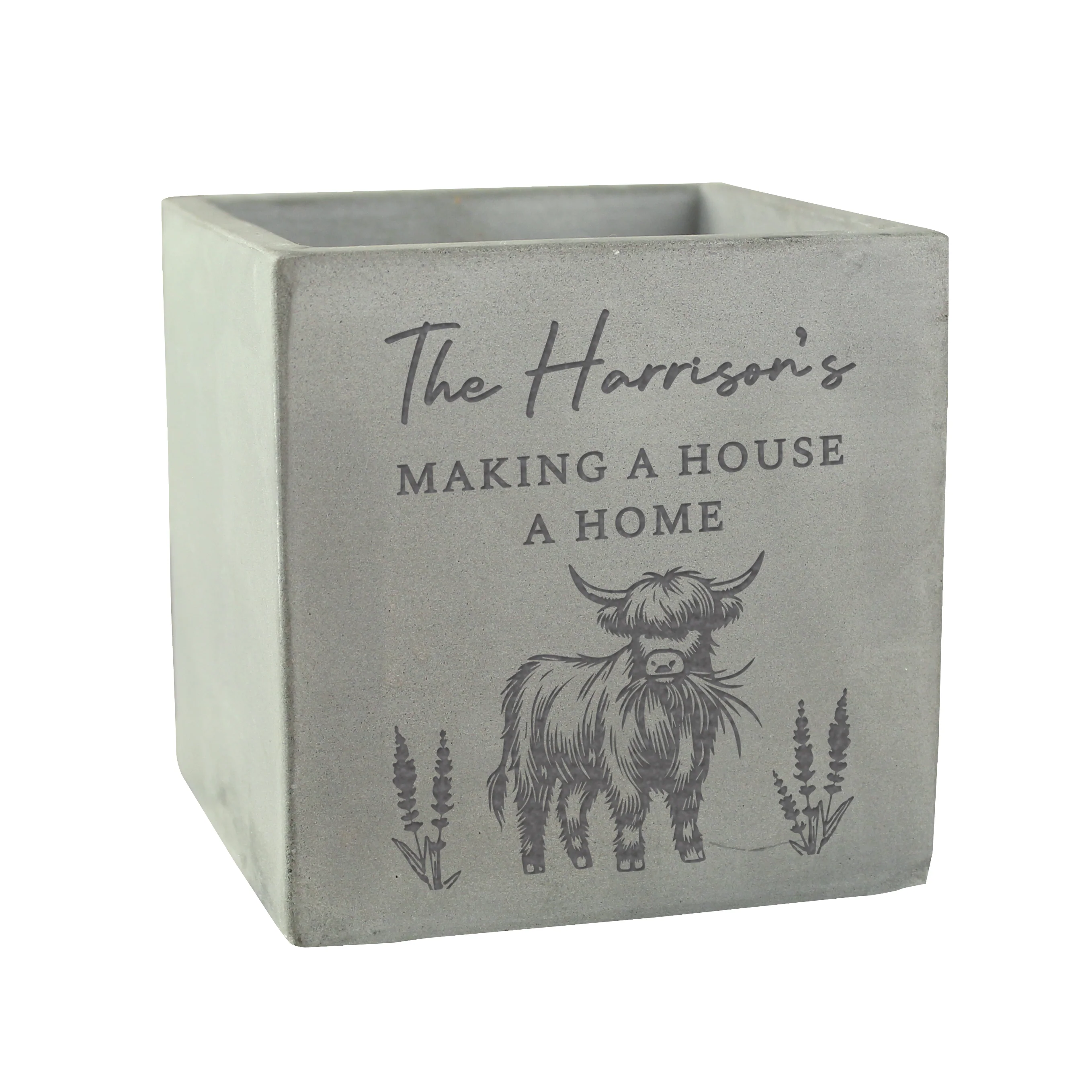 Personalised Highland Cow Concrete Plant Pot - Image 5