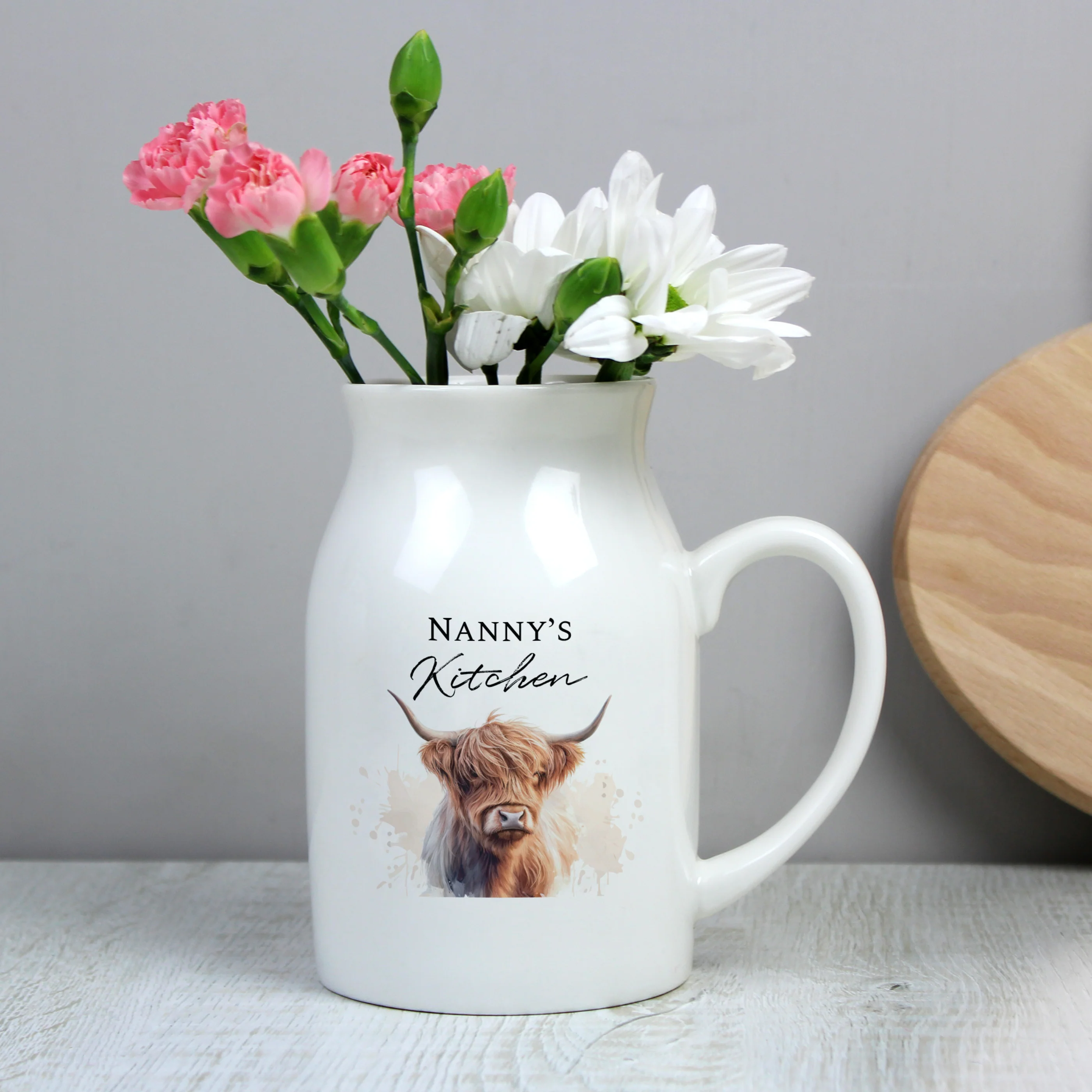 Personalised Highland Cow Flower Jug Vase - Image 2