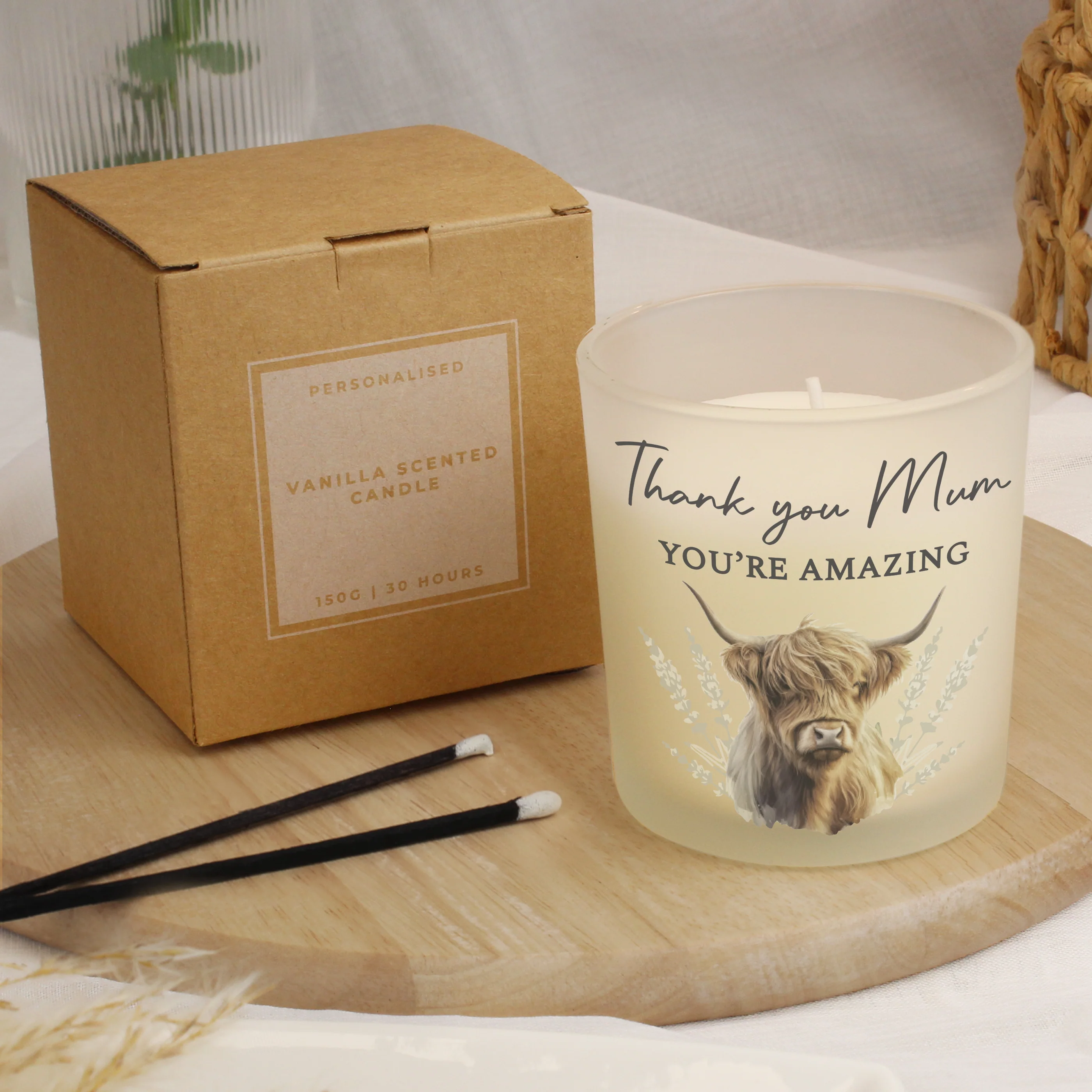 Personalised Highland Cow Frosted Glass Candle - Image 2