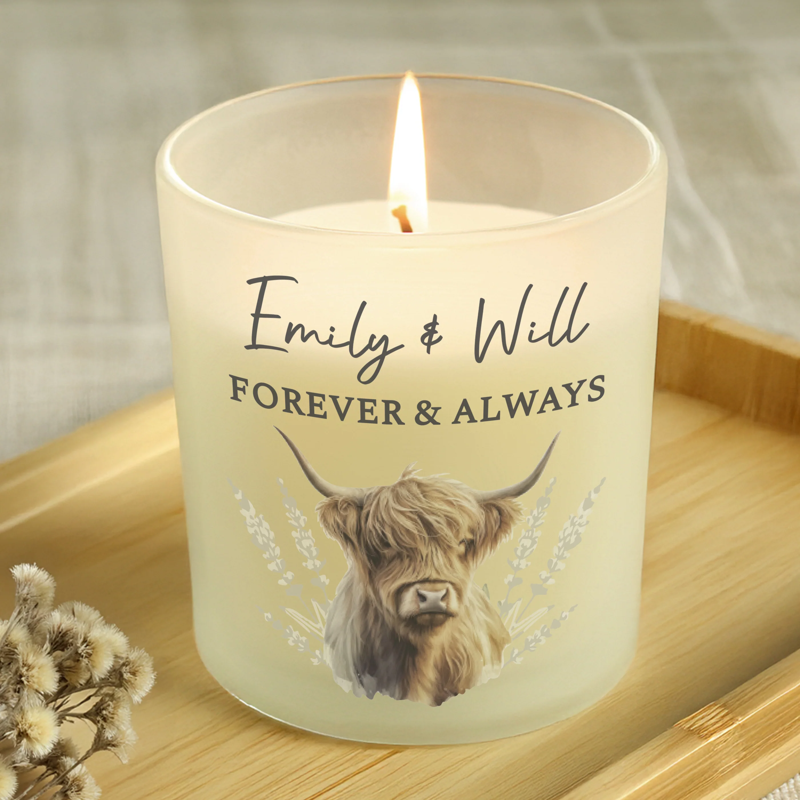 Personalised Highland Cow Frosted Glass Candle - Image 3