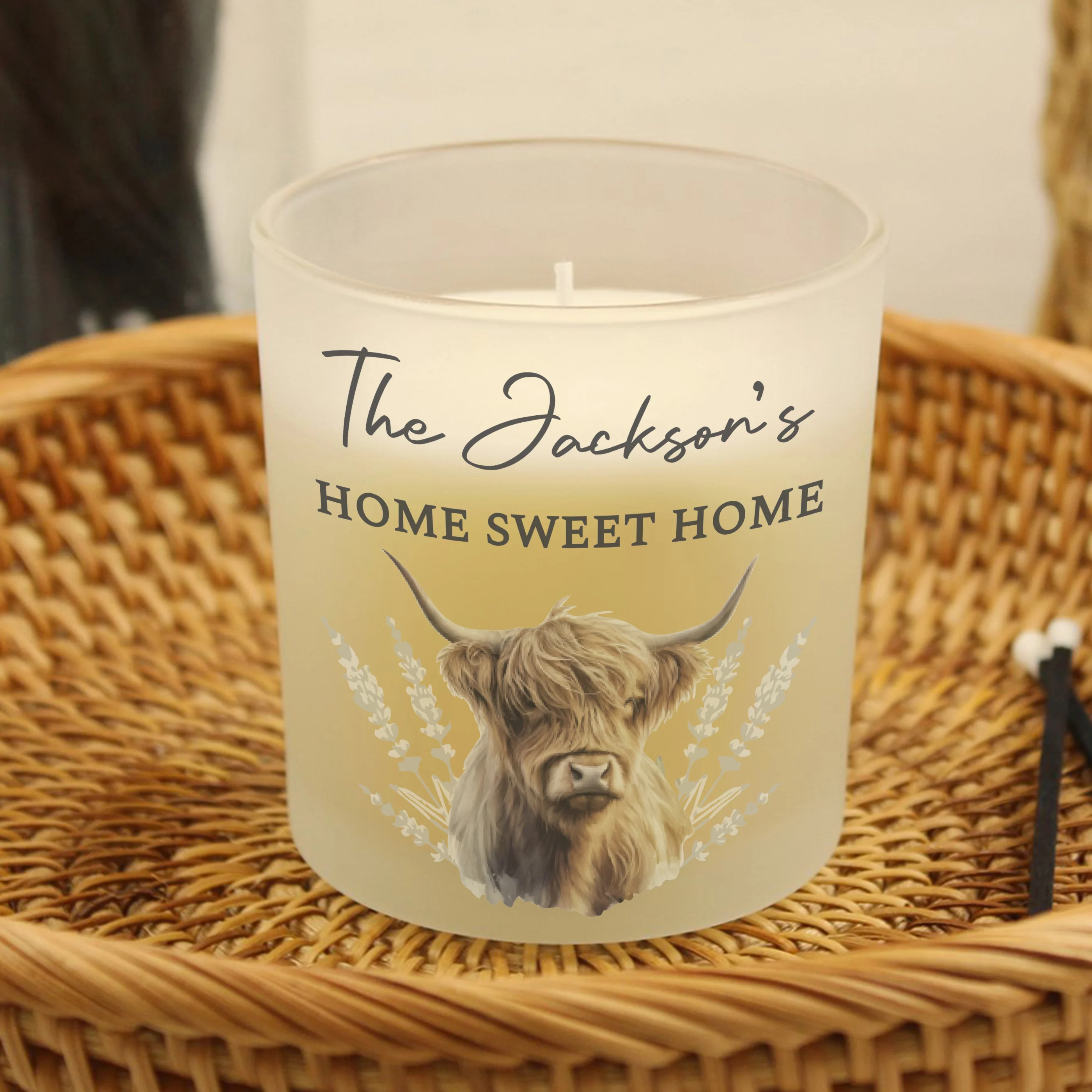 Personalised Highland Cow Frosted Glass Candle - Image 4