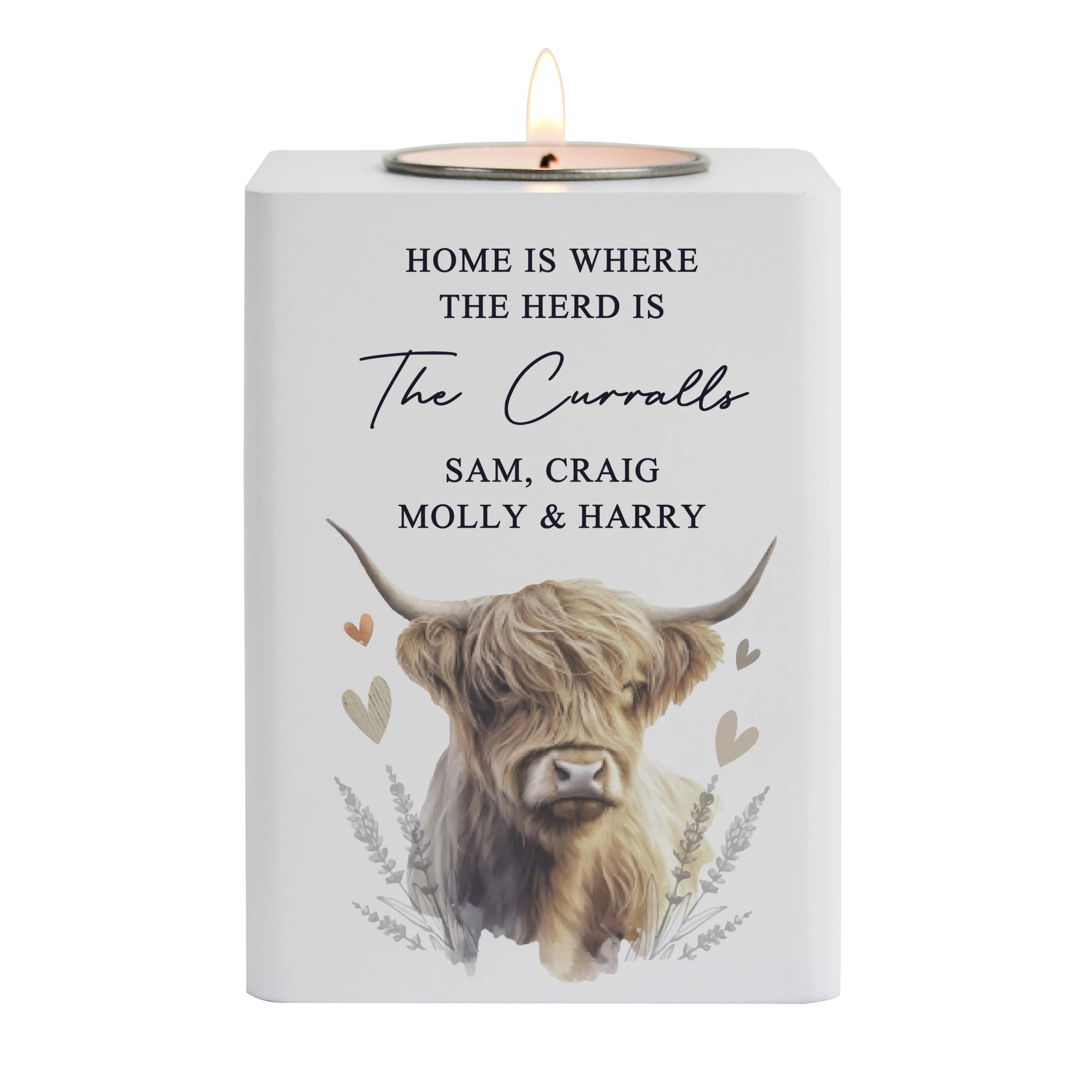 Personalised Highland Cow Wooden Tealight Holder - Image 6