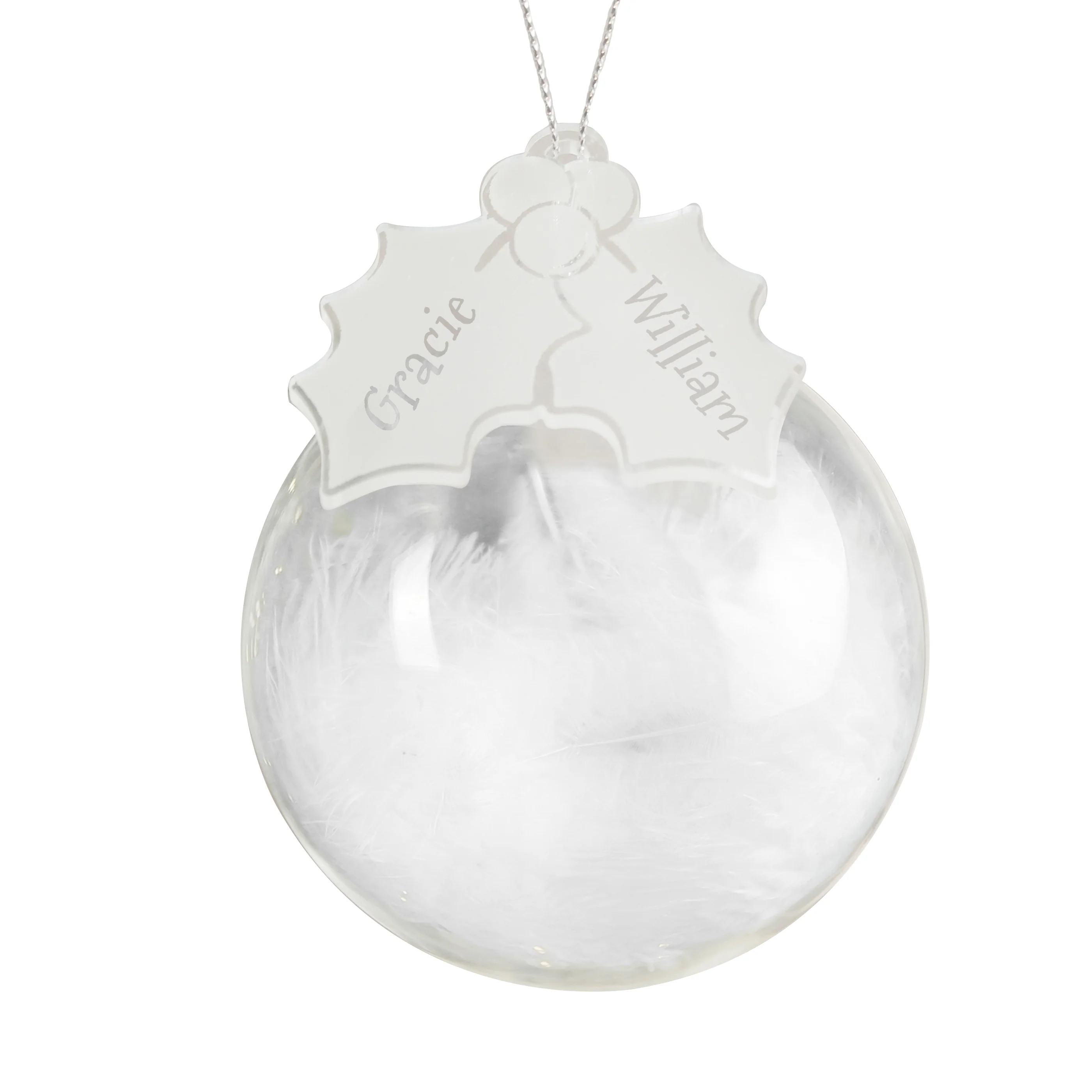 Personalised Holly Acrylic White Feather Bauble - Image 3