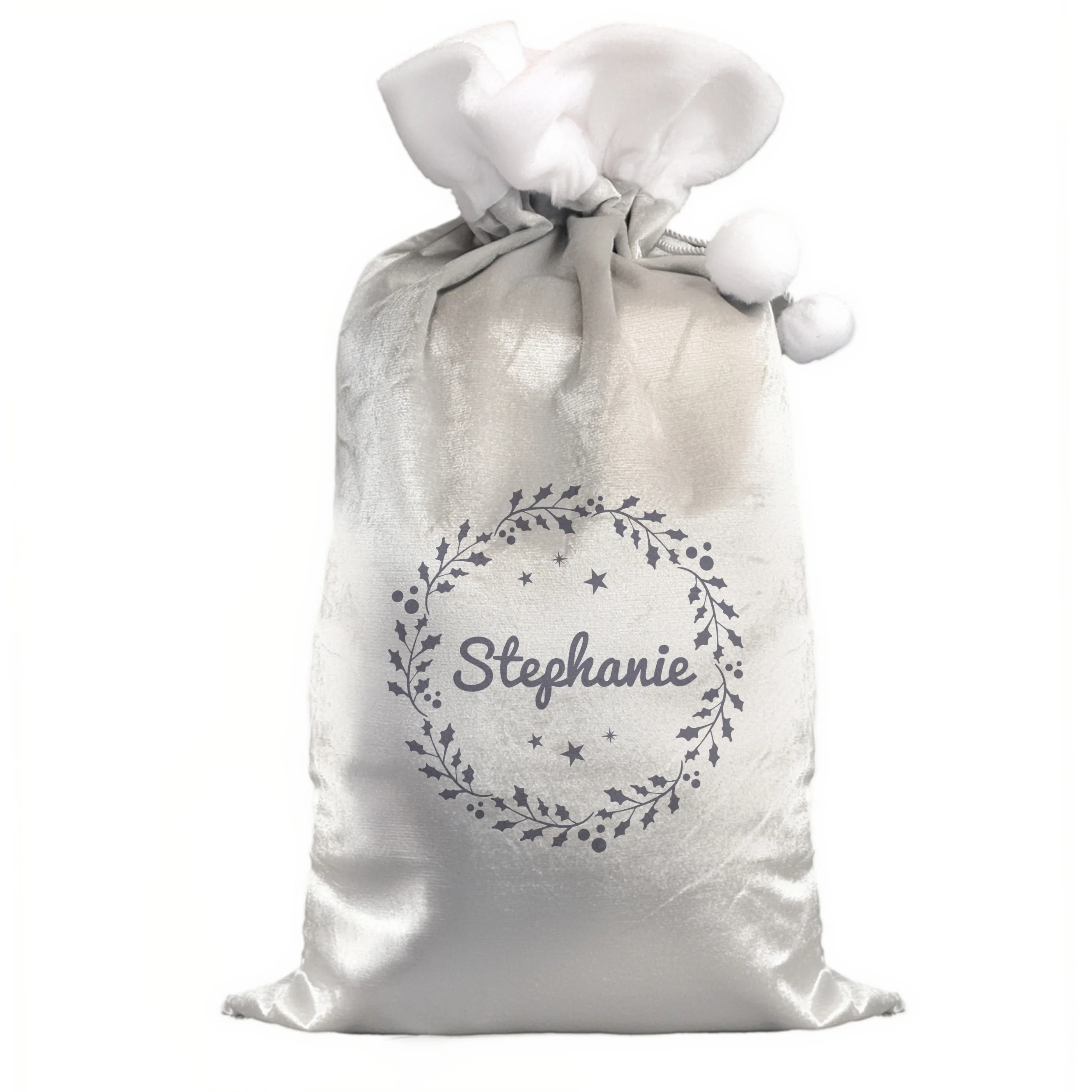 Personalised Holly Grey Christmas Sack - Image 4
