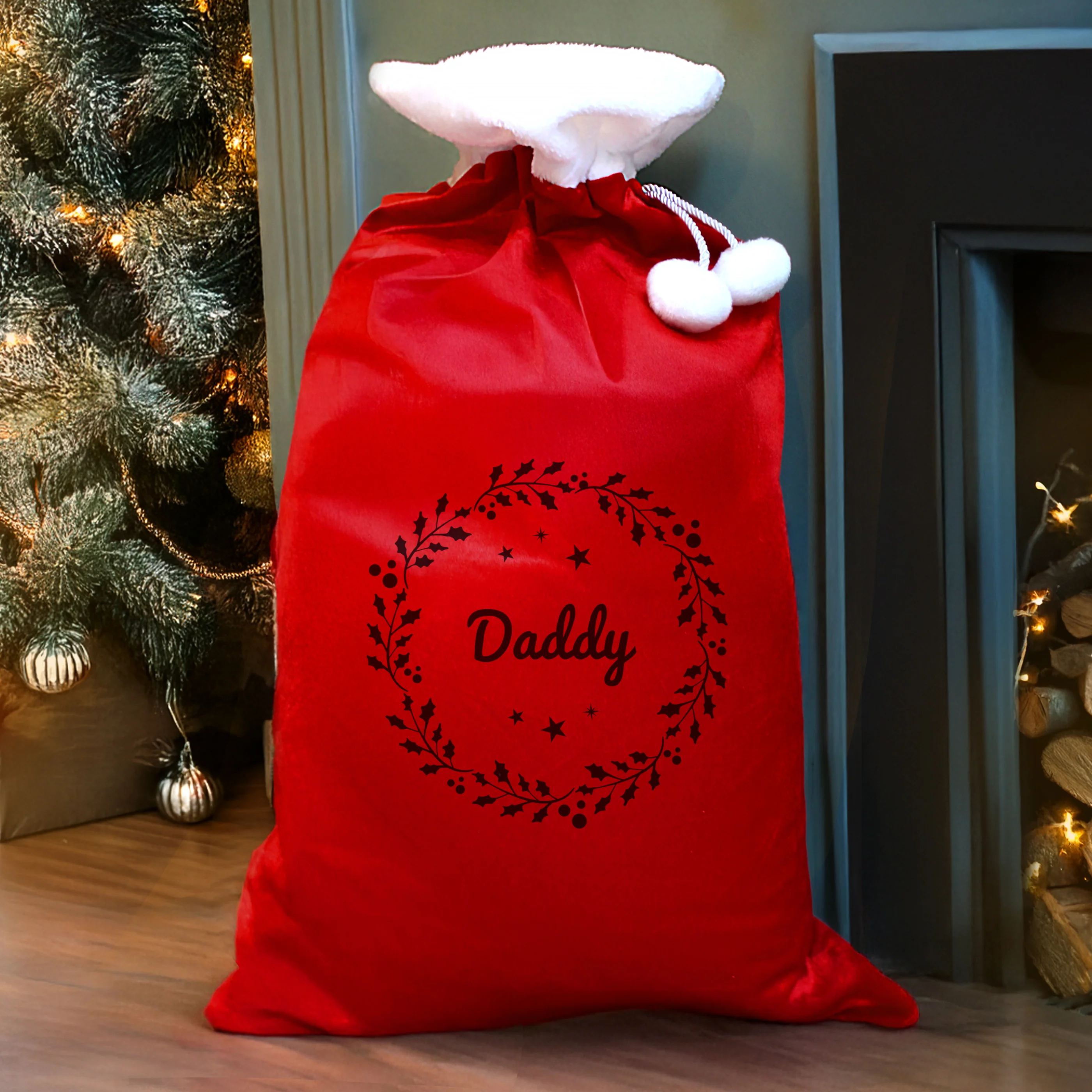 Personalised Holly Red Christmas Sack - Image 2