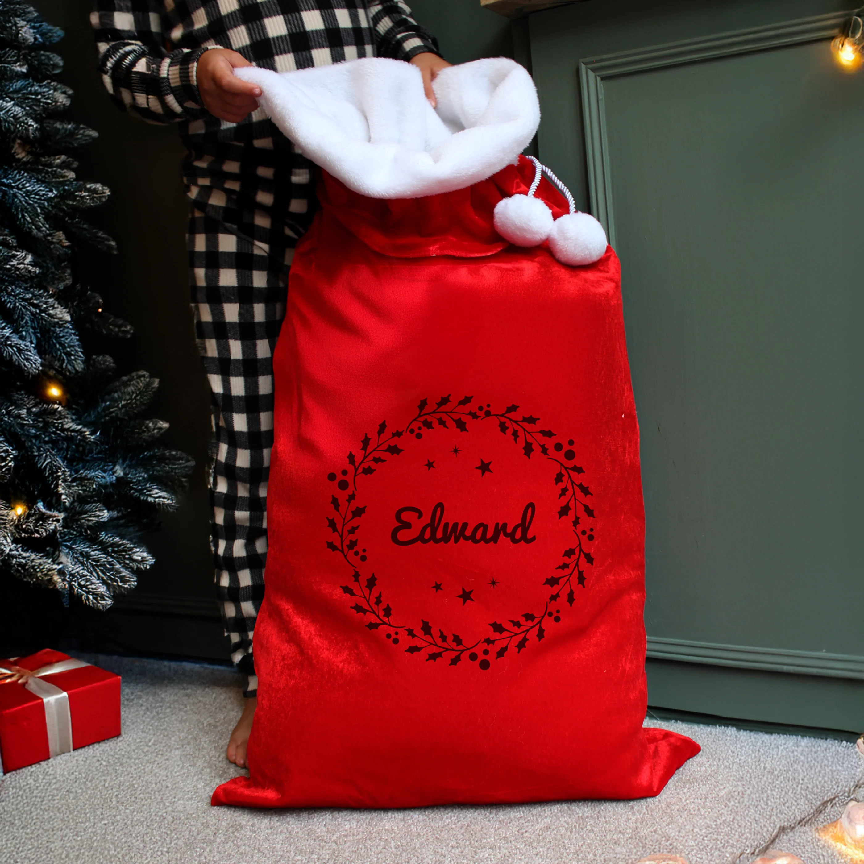 Personalised Holly Red Christmas Sack - Image 3