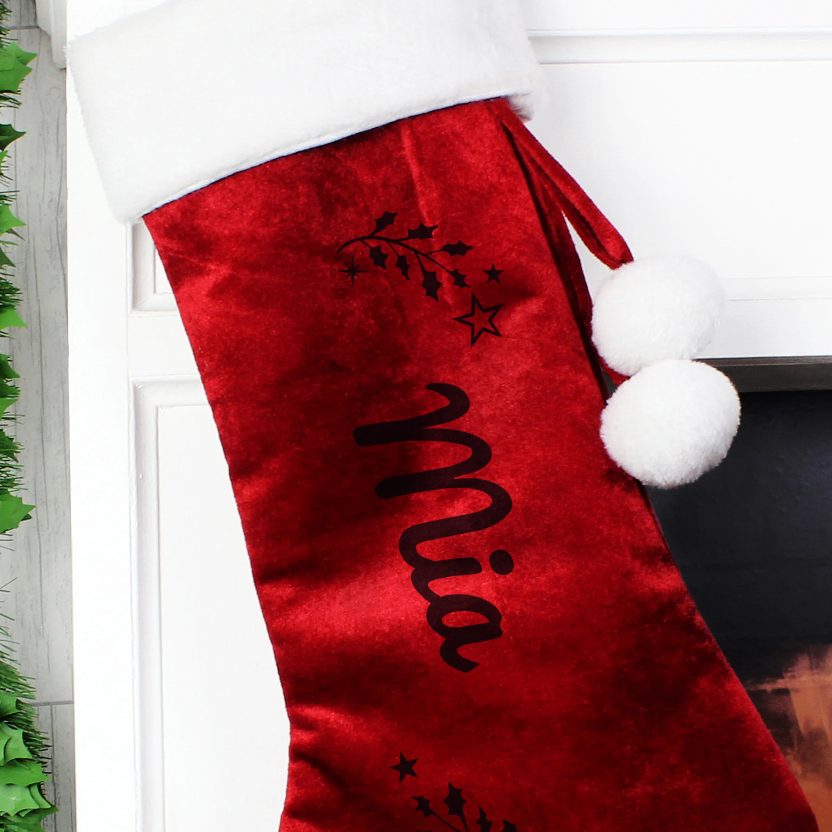 Personalised Holly Red Christmas Stocking - Image 3