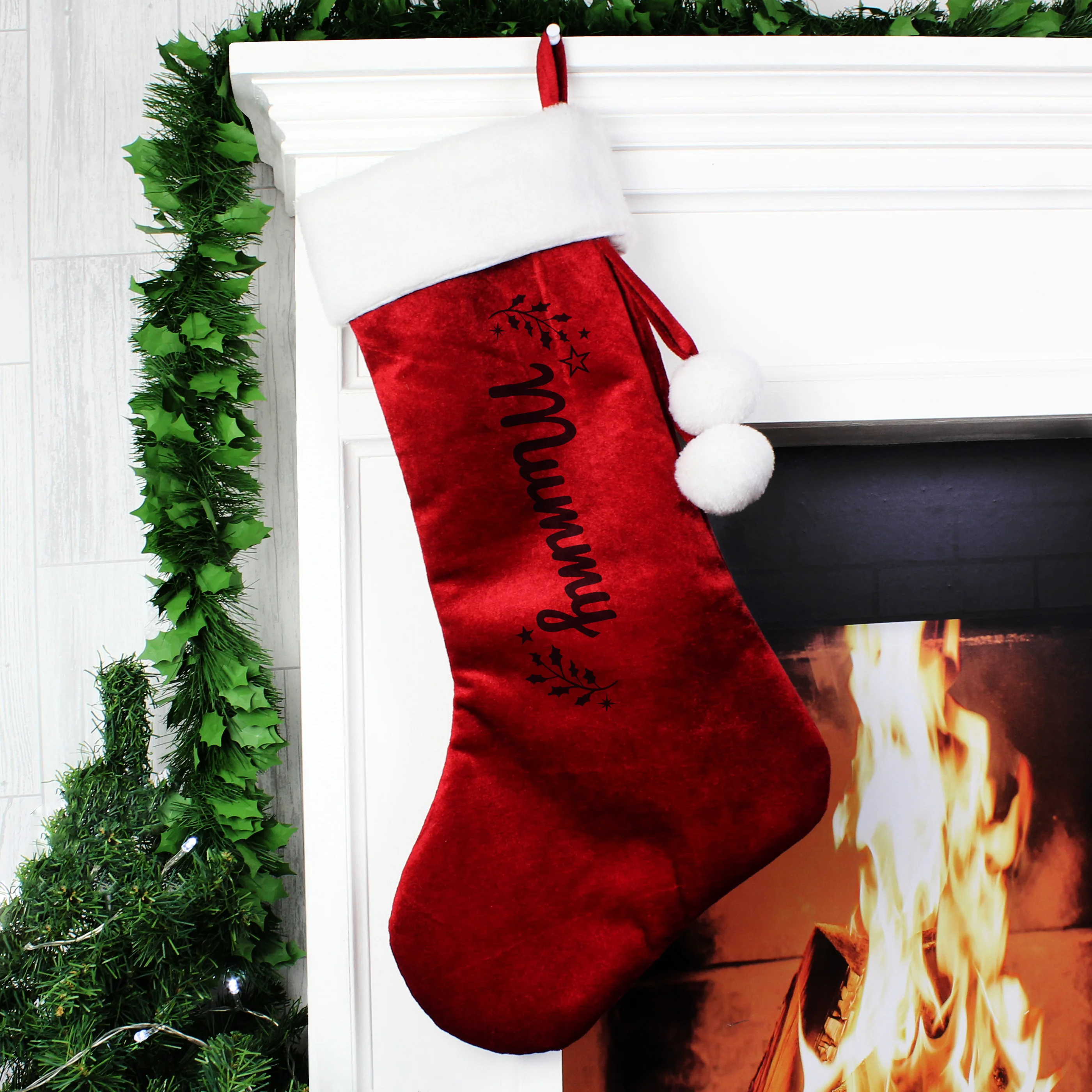Personalised Holly Red Christmas Stocking - Image 4