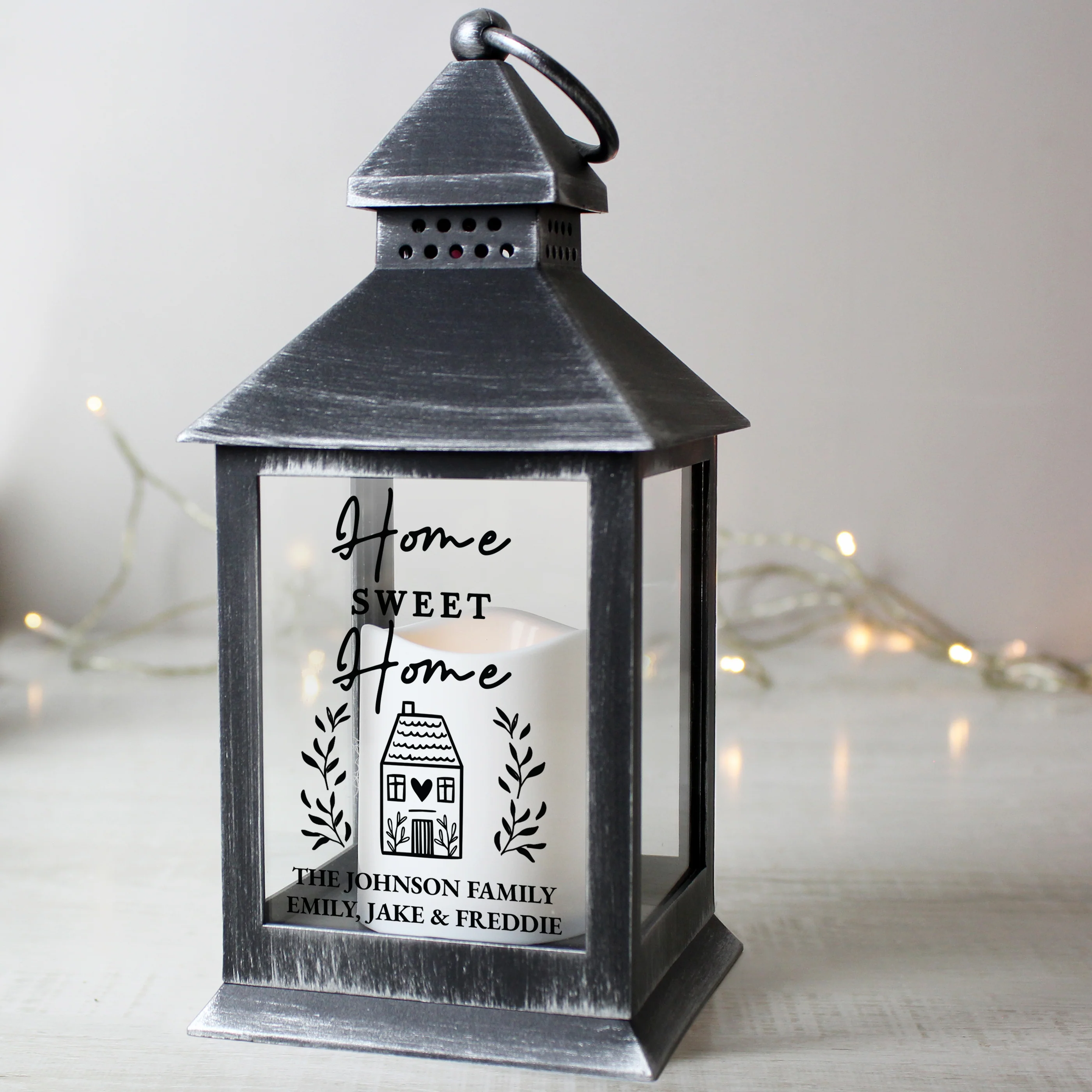 Personalised Home Black LED Lantern