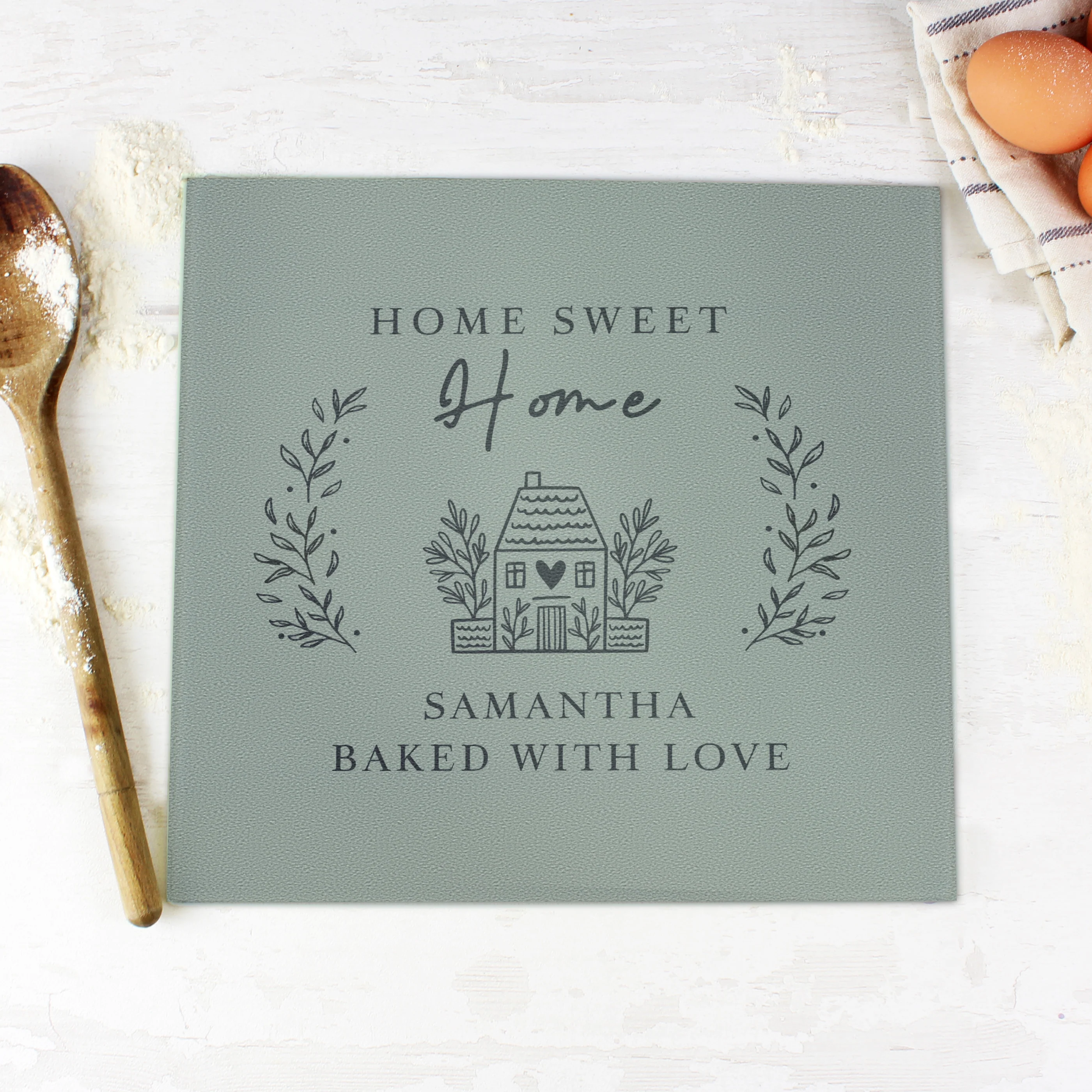Personalised HOME Glass Chopping Board/Worktop Saver - Image 3