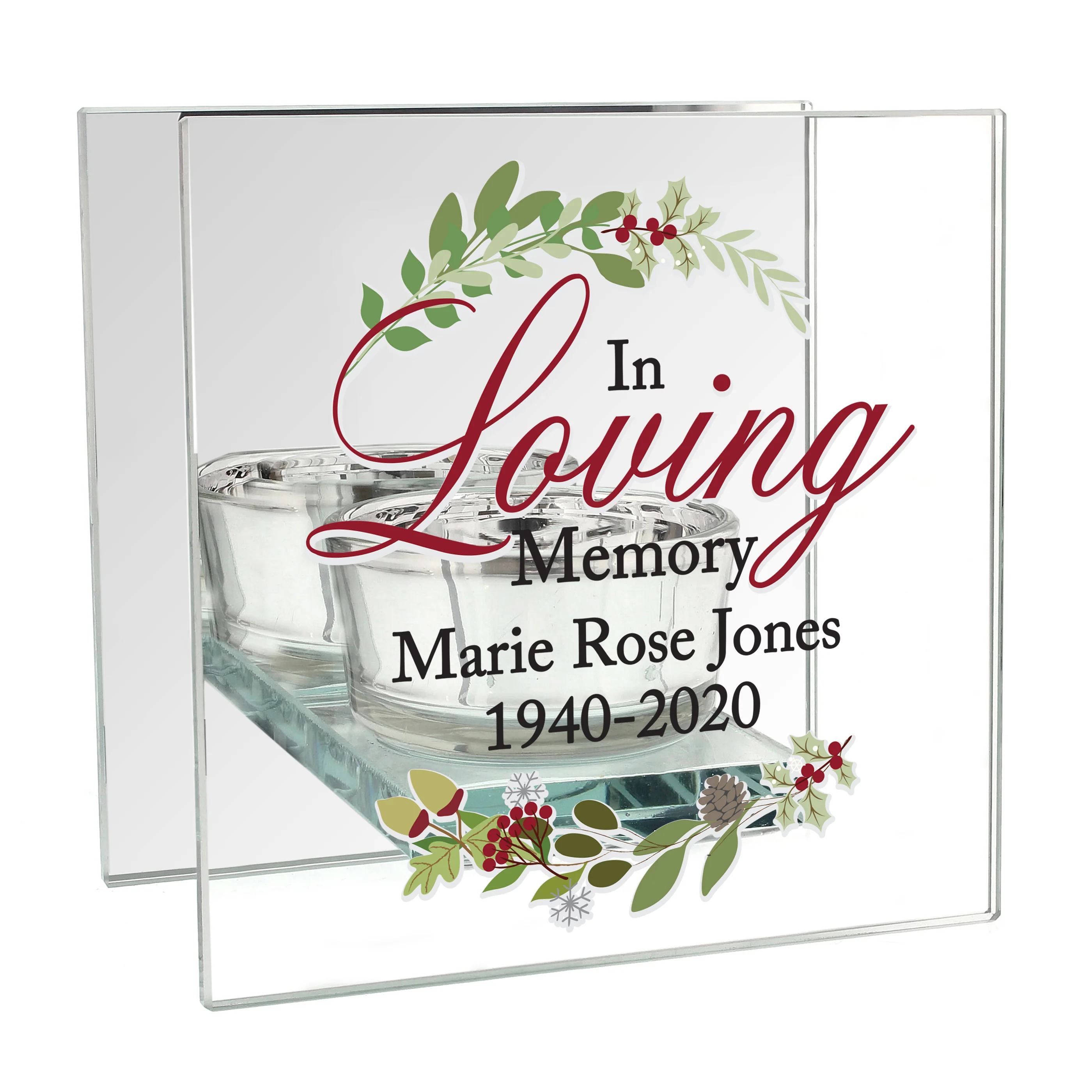 Personalised In Loving Memory Christmas Mirrored Glass Tea Light Candle Holder - Image 2