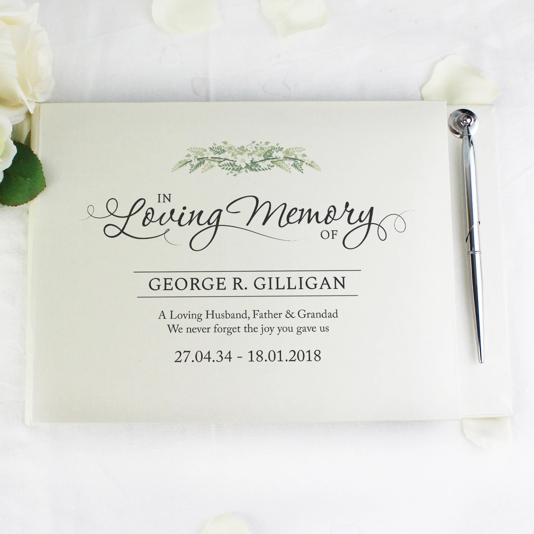 Personalised In Loving Memory Hardback Guest Book & Pen - Image 3